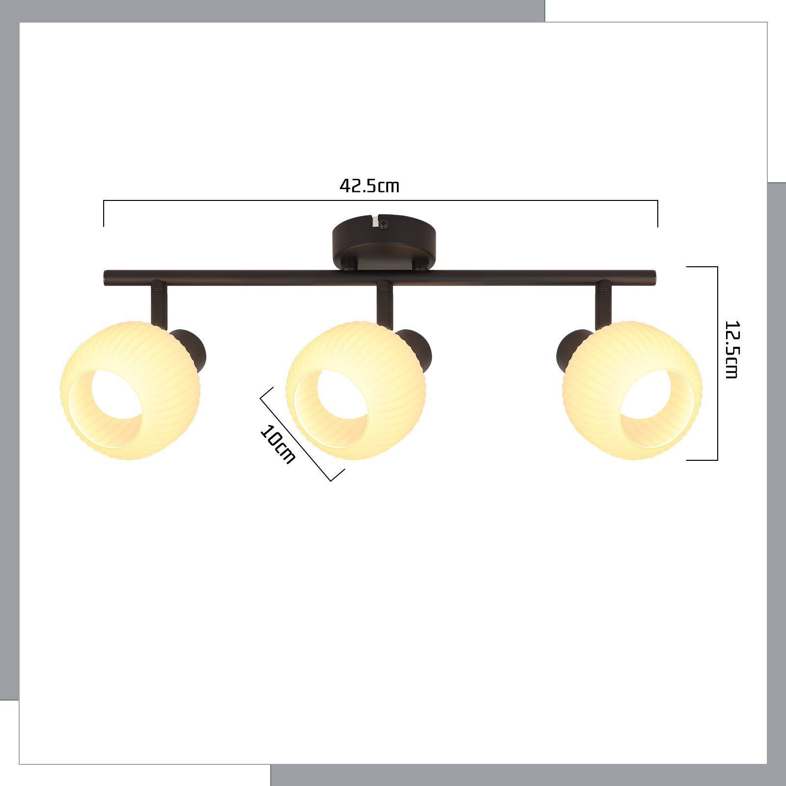 ZMH Deckenstrahler 3-flammig E14 Vintage Glas Deckenspot schwenkbar,42,5 cm Deckenleuchte, ohne Leuchtmittel, für Wohnzimmer Esszimmer Schlafzimmer Flur – Bild 2 von 5