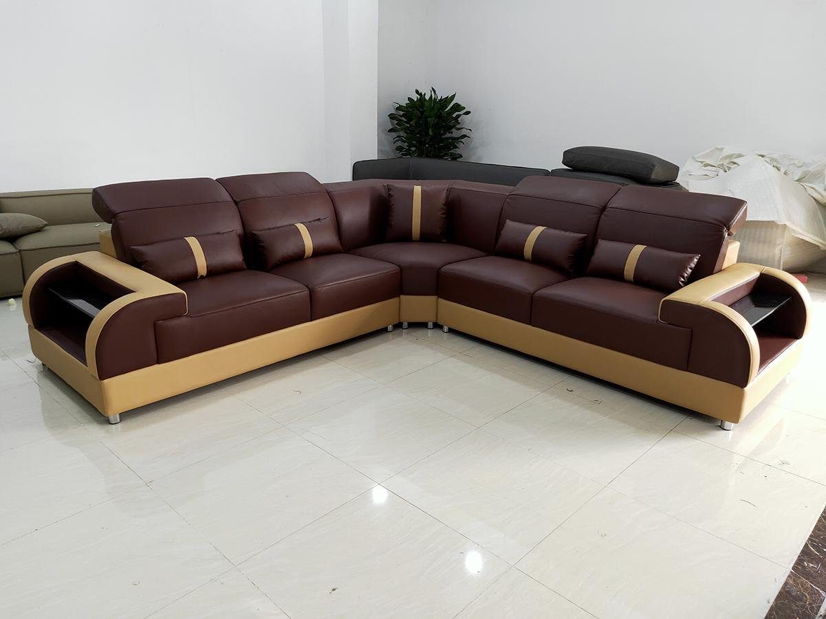 JVmoebel Ecksofa, Couch Ecksofa Leder Wohnlandschaft Garnitur Design Modern  Sofa L-Form