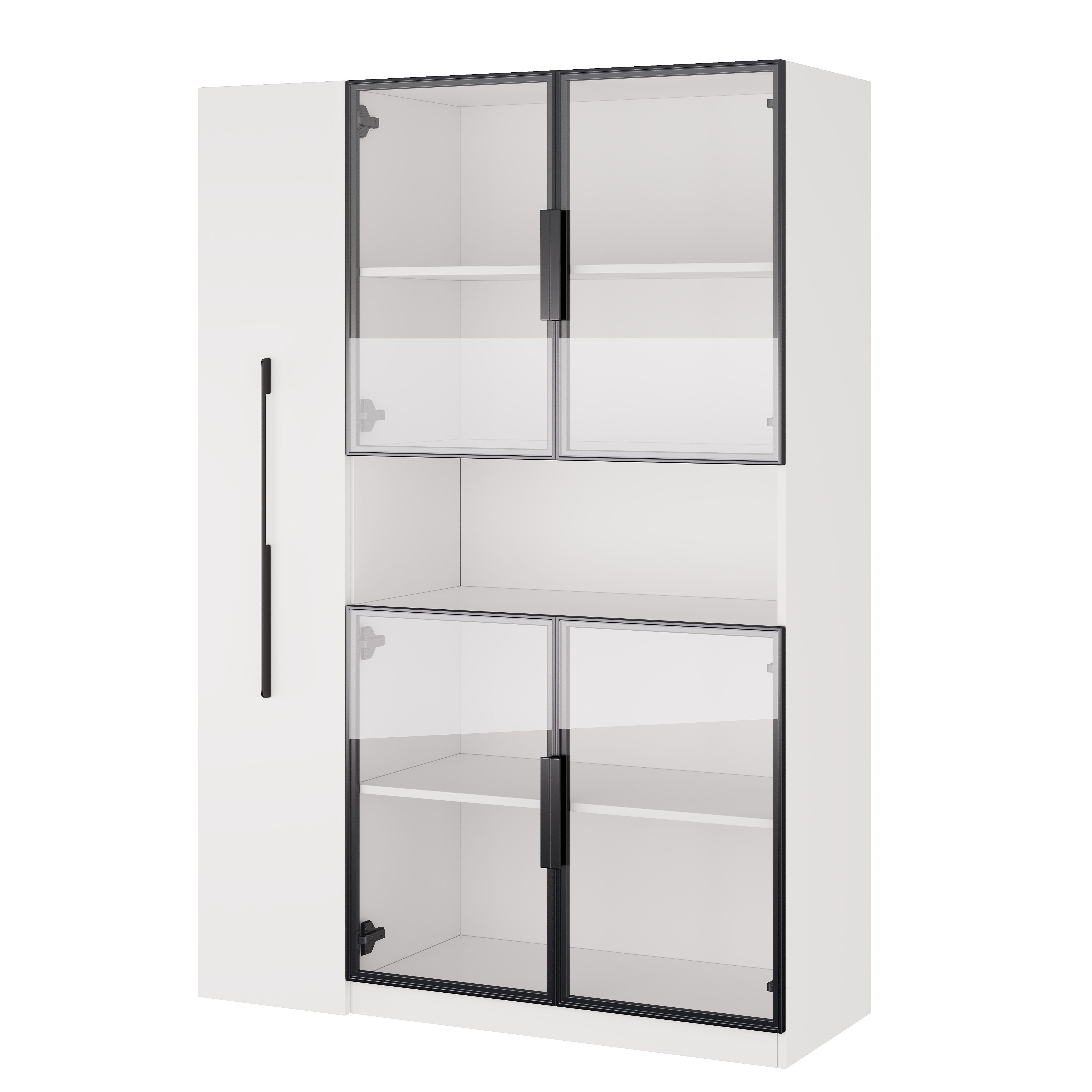 Celya Glasvitrine vertikaler Vitrine mit LED-Beleuchtung und Schubladen (mit Ausziehbare Seitenregale und offene Mittelablage) Ideal für Esszimmer, Wohnzimmer o – Bild 4 von 5