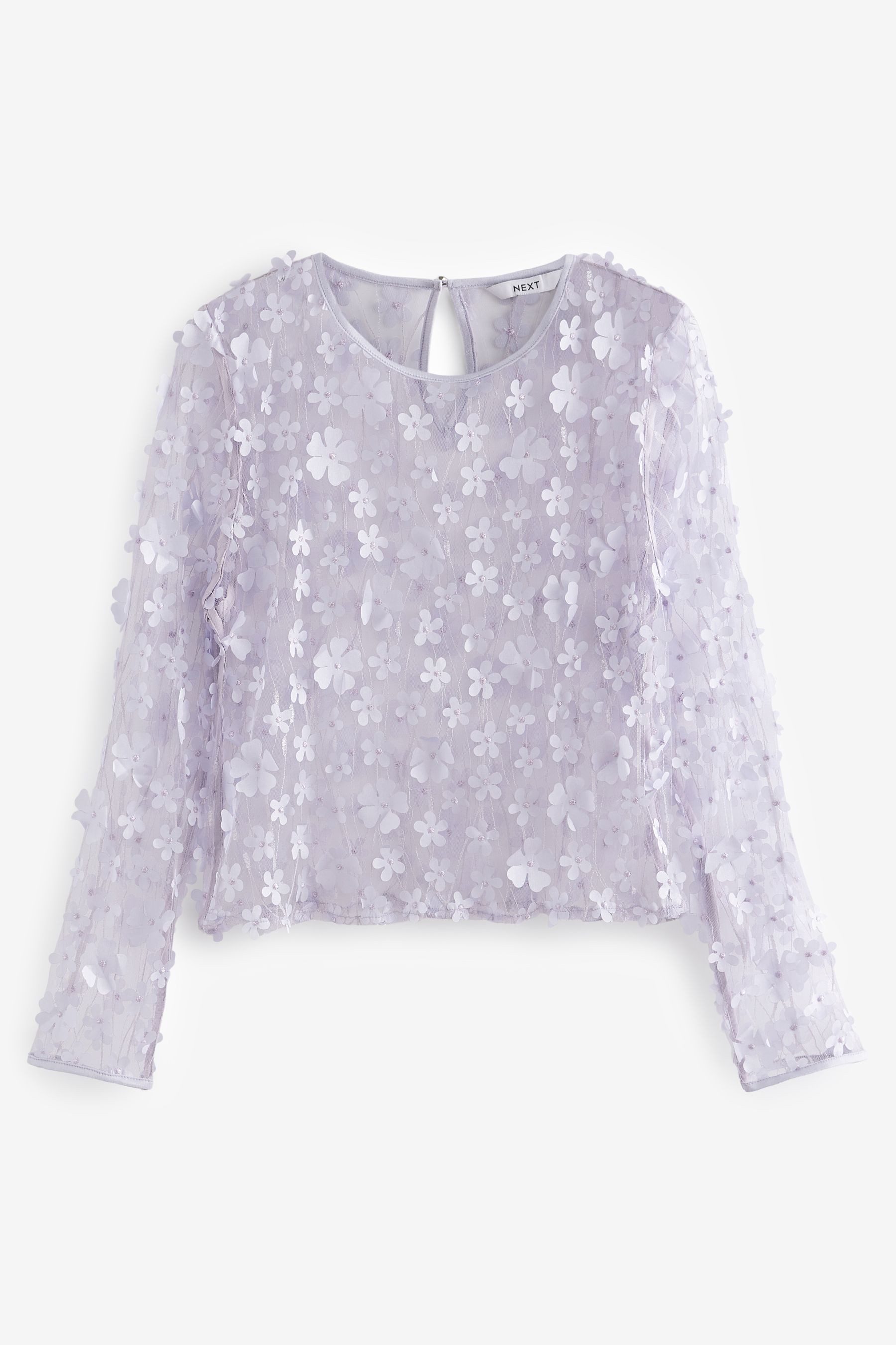 Blusenshirt Mesh-Oberteil mit 3D-Blumenmuster