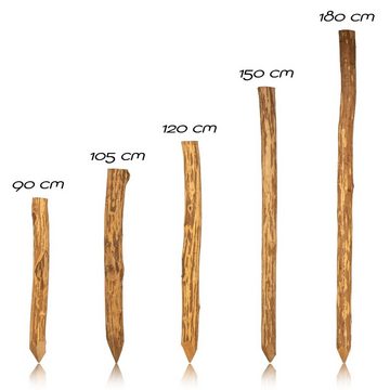 BooGardi Zaunpfosten TI Zaunpfahl Haselnuss imprägniert - Länge: 90 cm, (Baumpfahl spitz 90cm · viele Größen), Rundpfosten Staketenzaun Holzpfahl Palisade Garten