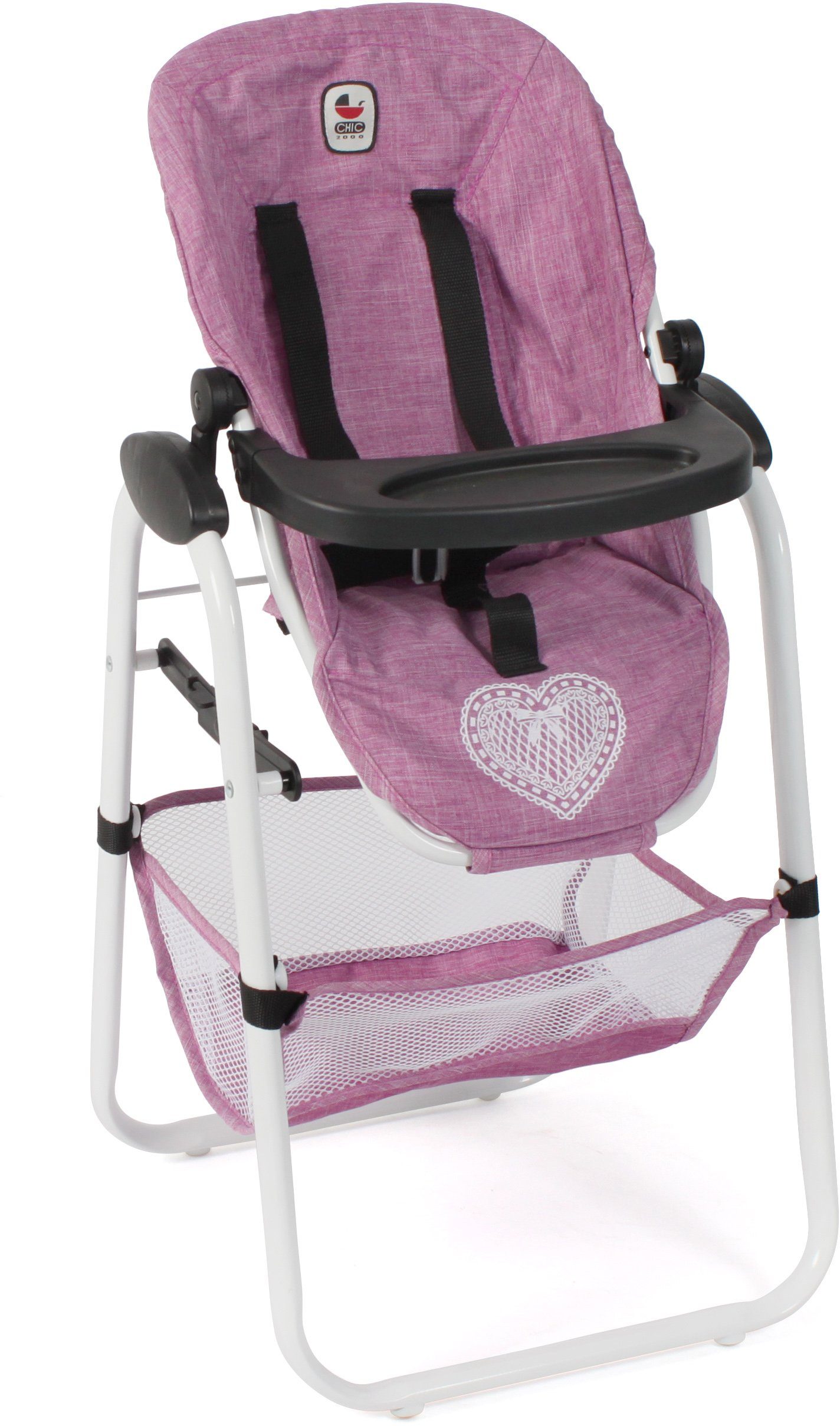 CHIC2000 Puppenhochstuhl Jeans Sitzes Pink, Tablett, des Rückseite an mit Tragegurte der abnehmbarem