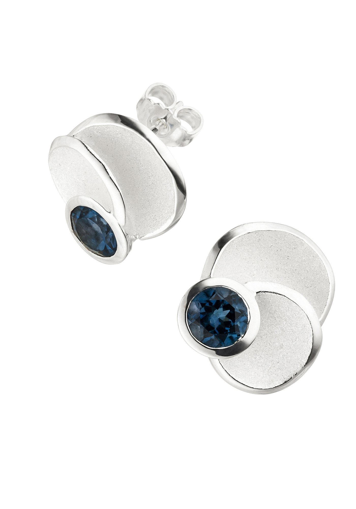 JOBO Paar Ohrstecker Ohrringe mit Blautopas, 925 Silber rhodiniert
