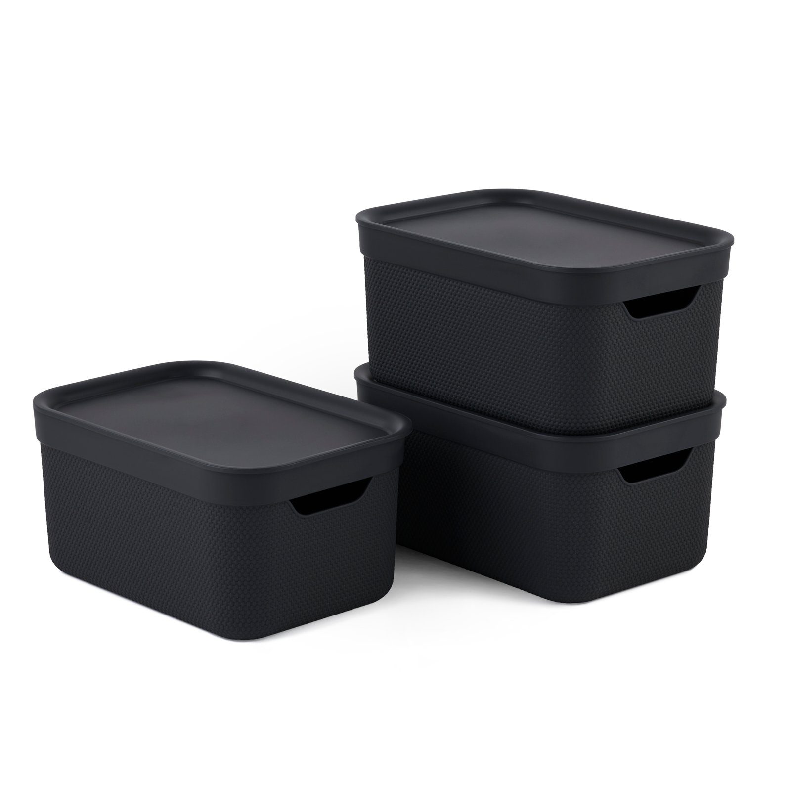 ROTHO Aufbewahrungsbox Jive Dekobox 3er-Set Aufbewahrungskorb 5l mit Deckel (Aufbewahrungsset, 3er-Set) Holzkohle schwarz gedeckt
