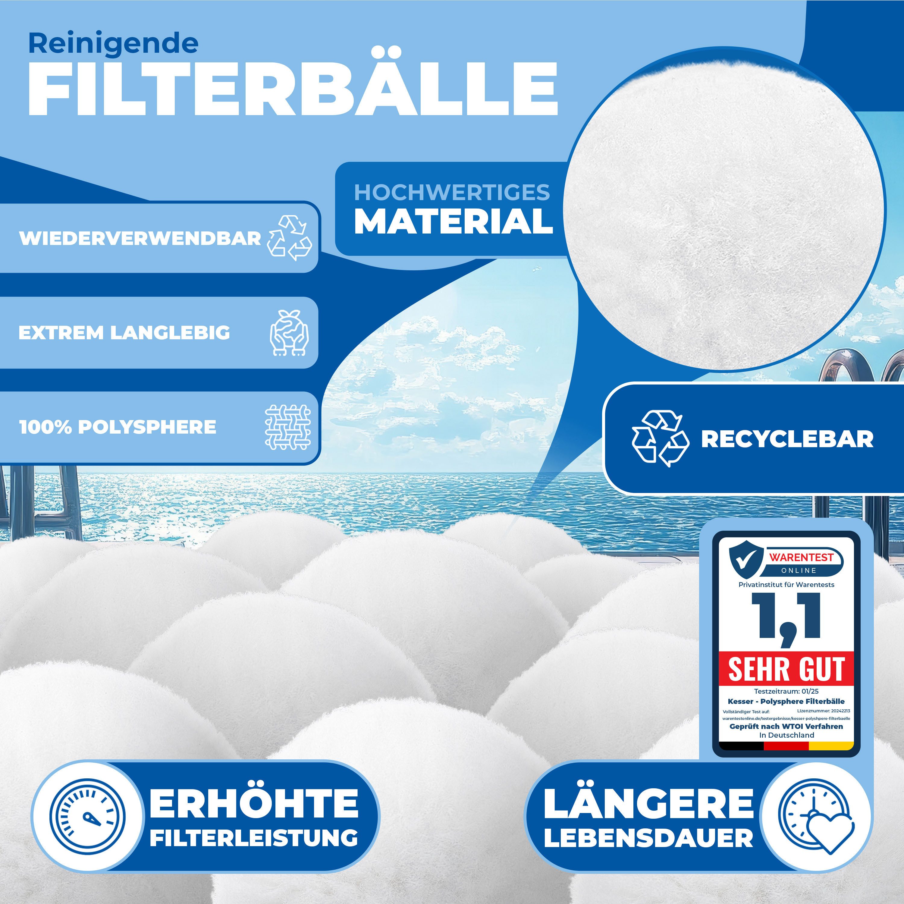 KESSER Filterbälle Polysphere Filter für Sandfilteranlage 700g ersetzen 25kg Filtersand, für für alle Sandfilteranlagen geeignet, 0.7 kg, Ersatz Poolfilter Bälle für Pool Filteranlage