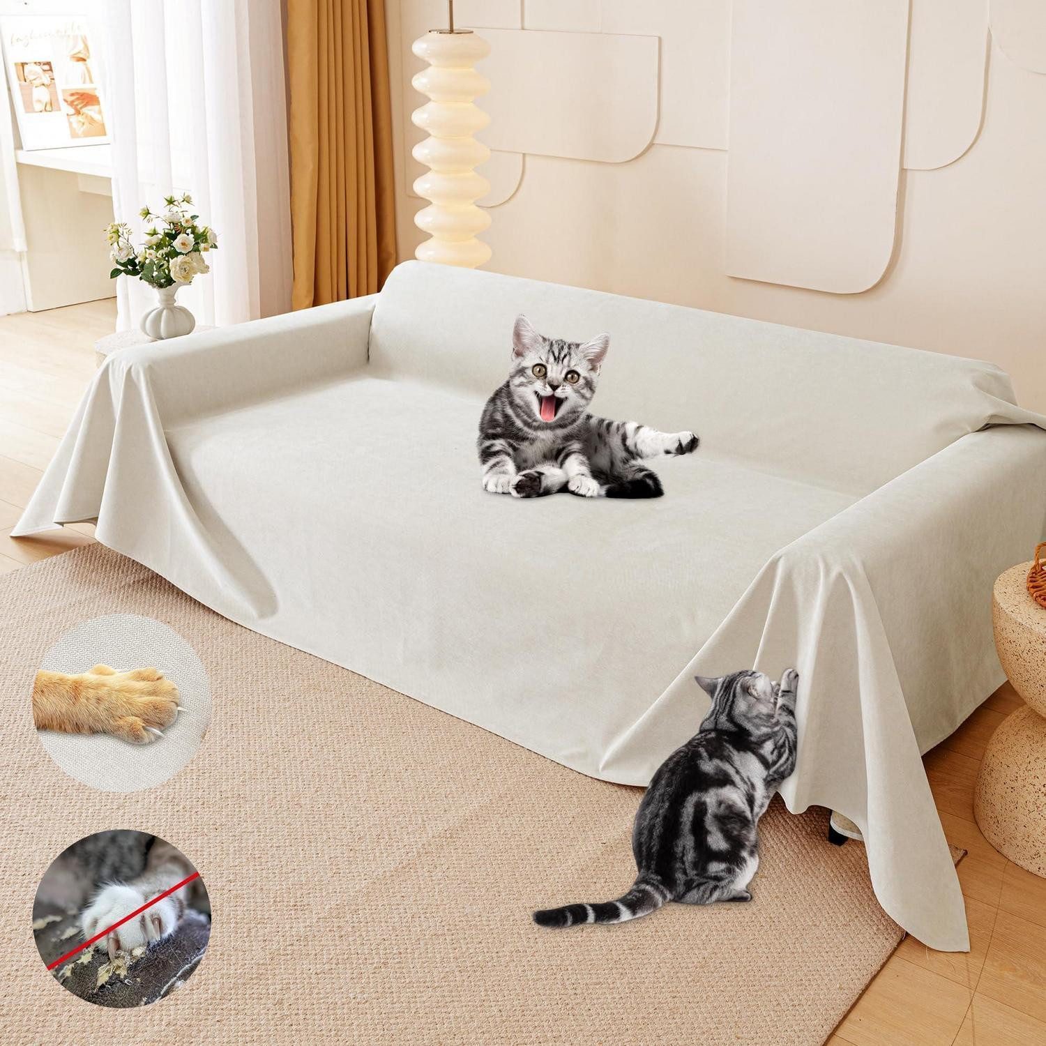 LuxusKollektion Katzenliege Kratzschutz Sofa Katze Beige 340x180cm