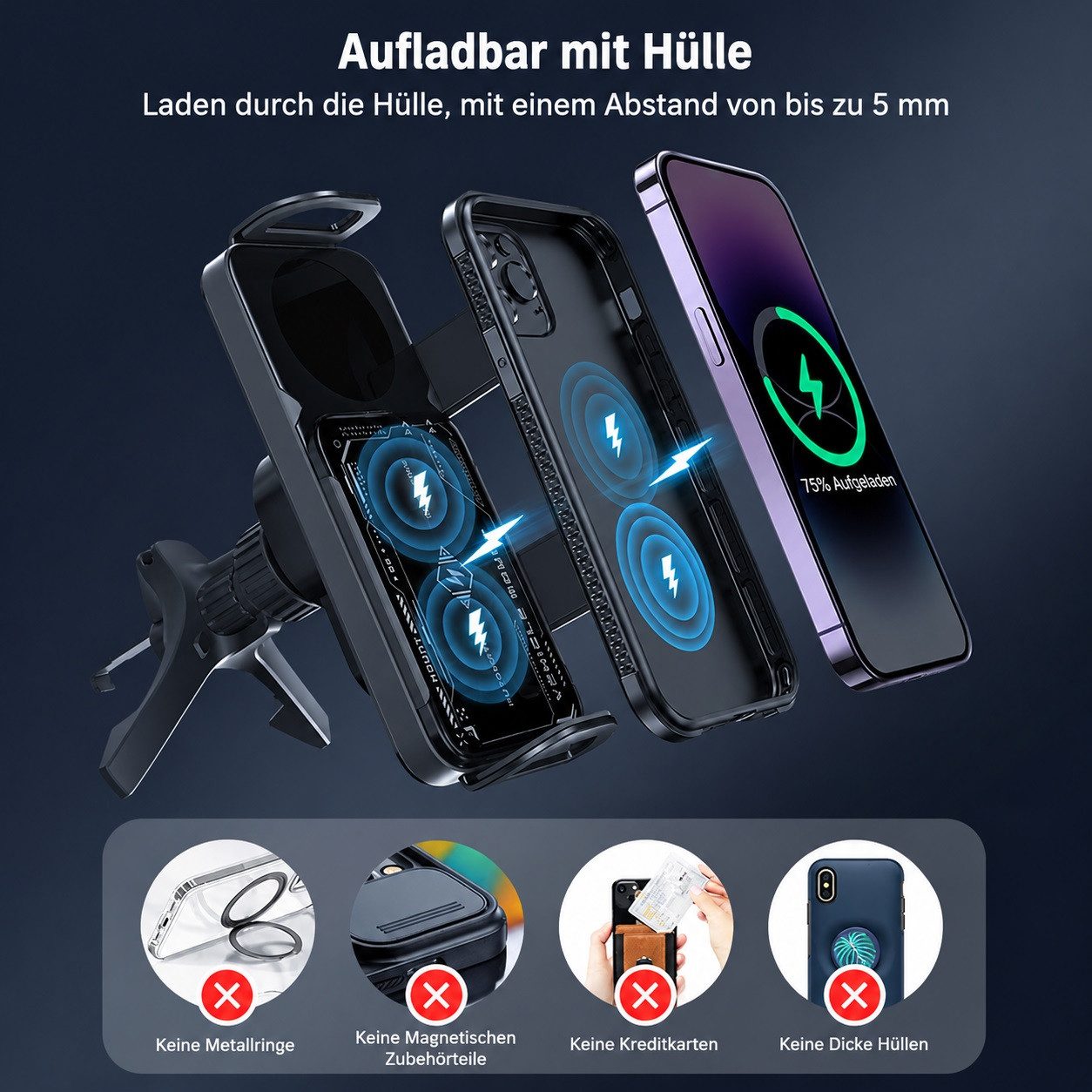 MOPUEA Smartphone-Halterung 2-in-1 Foldable Car Phone Holder & Wireless Charger, Drehbare, (15W Dual Coils Fast Charger Auto,Induktion Doppelspule Kabellose Kfz – Bild 3 von 5