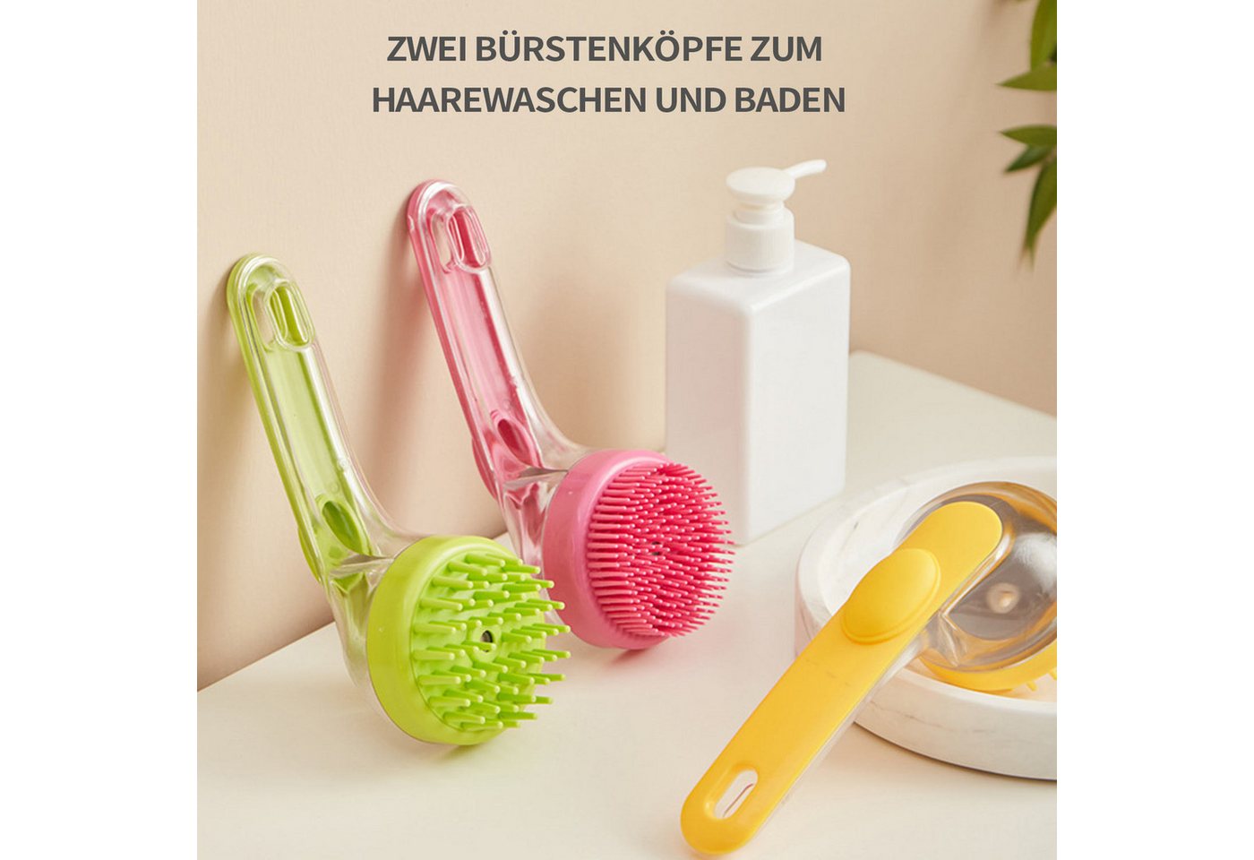 Thumbnail - Refttenw Fellbürste Aufhängbare Haustier-Badebürste,Push-to-Dispenser-Design,2 Stück, Visualisierung