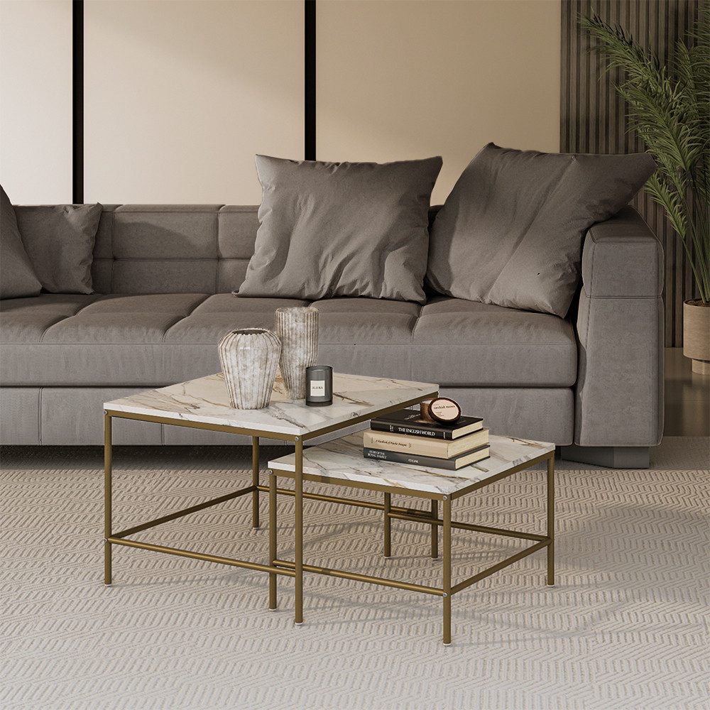 Vicco Couchtisch Ramio, Weiß/Gold, 60 x 60 cm 2 Teile (2-St) günstig online kaufen