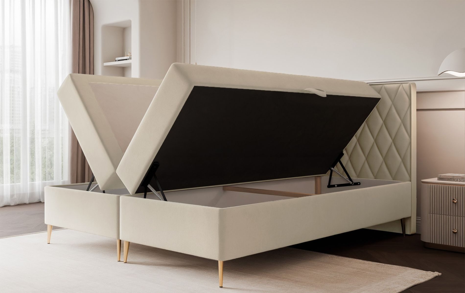 Selsey Boxbett CARESSO, mit Matratze, Topper, 2 Bettkästen und wasserfestem Chenille-Bezug