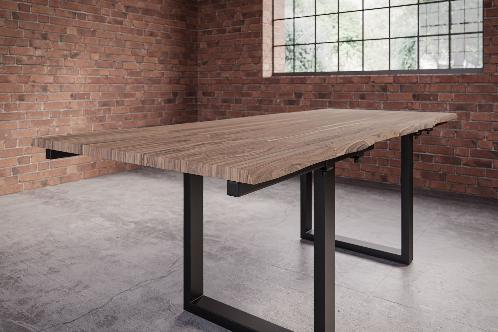 SAM® Baumkantentisch Dion, natürliche Baumkante, stonefarben, Akazienholz massiv, 2 Ansteckplatte