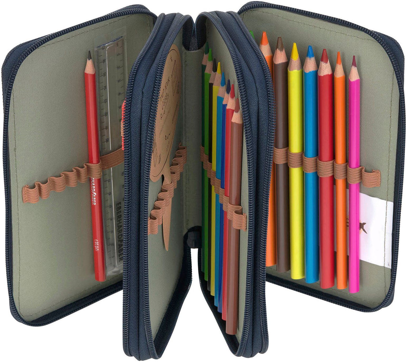 LÄSSIG Federmäppchen Unique Triple, Ocean Edition, dark blue, Dreifach Mäppchen, aus recycelten PET-Flaschen