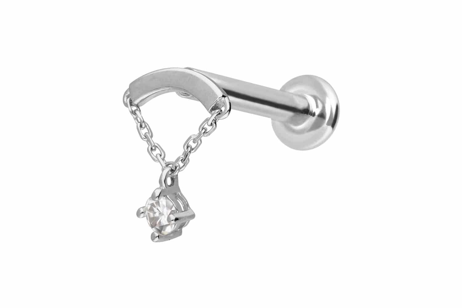 Piercing-Set 14 Karat Gold Labret mit Push Fit MOISSANIT + BOGEN + KETTE