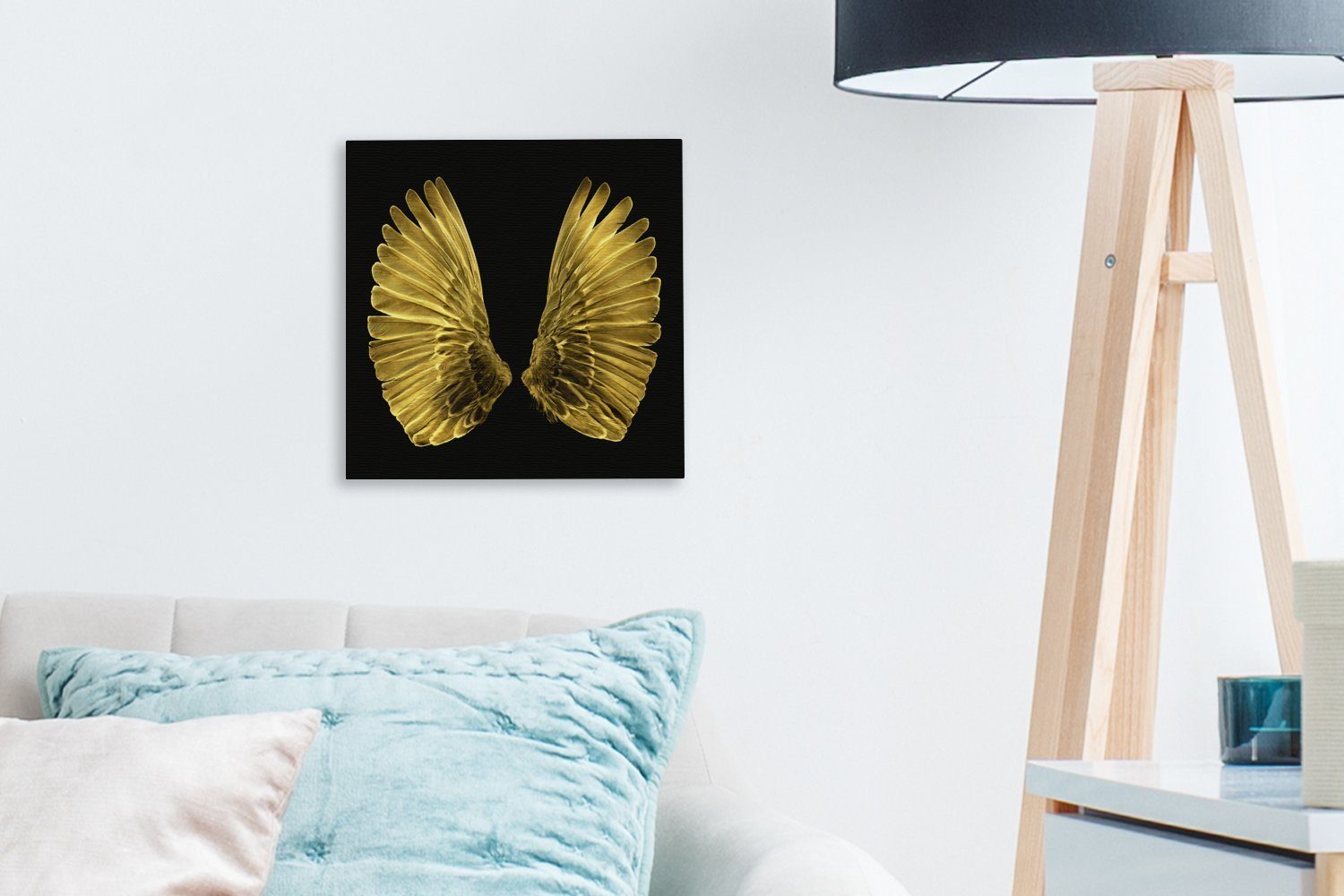 Hintergrund, Wohnzimmer (1 St), OneMillionCanvasses® Goldene Leinwand auf Schlafzimmer Bilder schwarzem Flügel Leinwandbild für