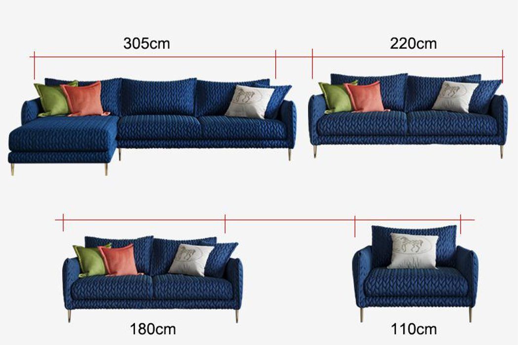 JVmoebel Modern Blau Couch Design Sofa Stoff Wohnlandschaft Sofa, 3 Sitz Sitzer Sofa