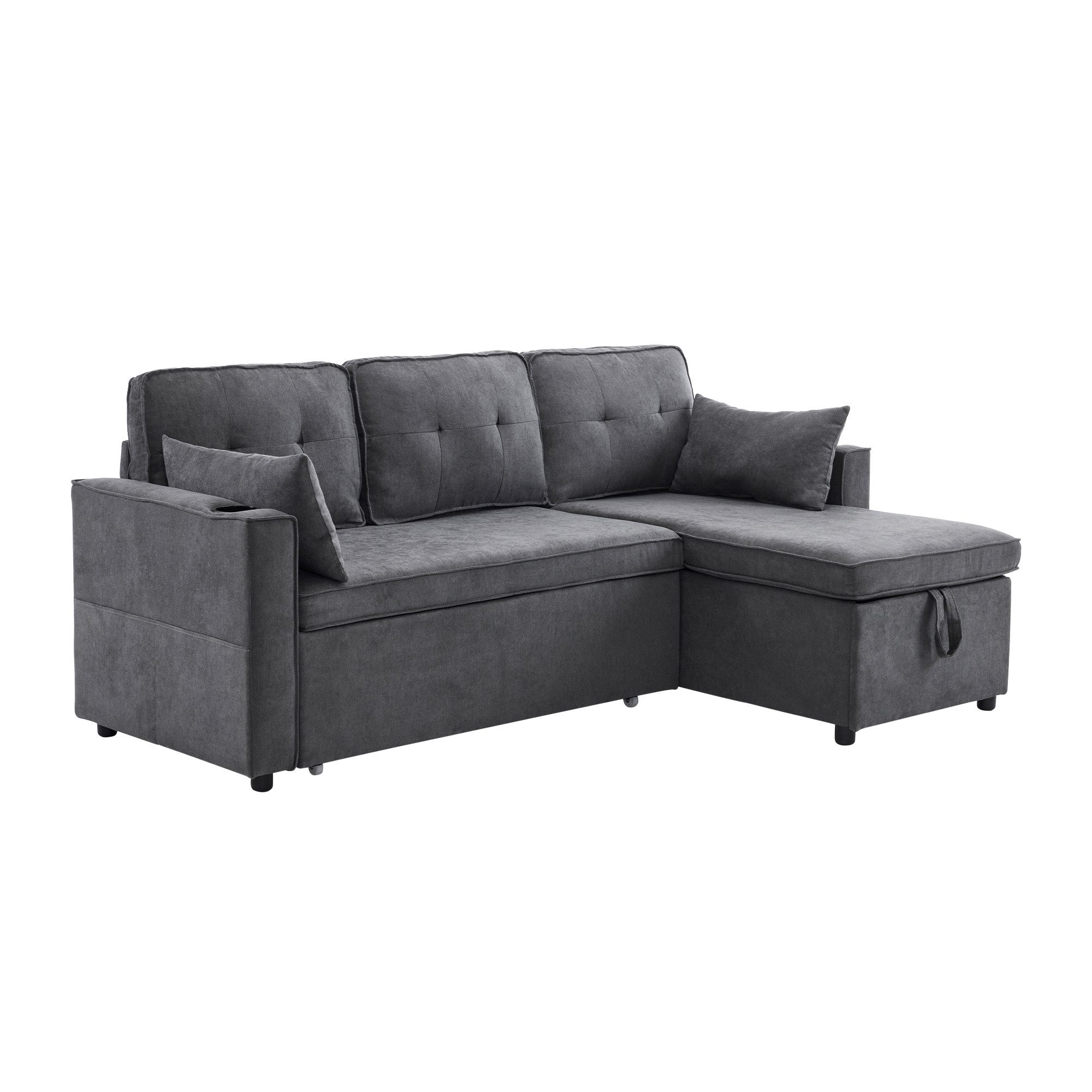 SOFTWEARY Ecksofa mit Bettfunktion, mit Stauraum, Zier- und Rückenkissen, Leinen