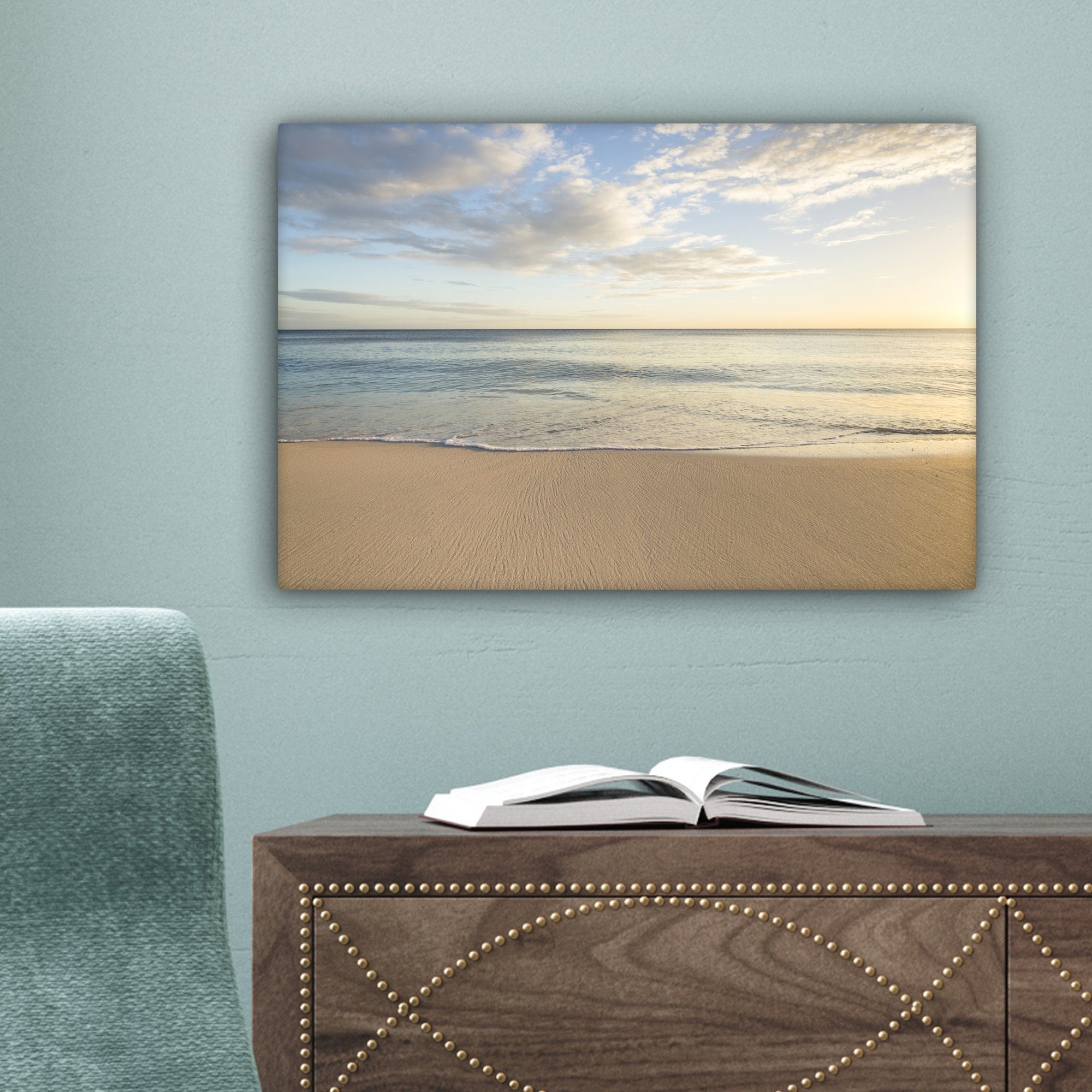 Wanddeko, - Leinwandbild (1 30x20 Leinwandbilder, - cm St), Wandbild Aufhängefertig, Wolken, Strand Wasser OneMillionCanvasses®