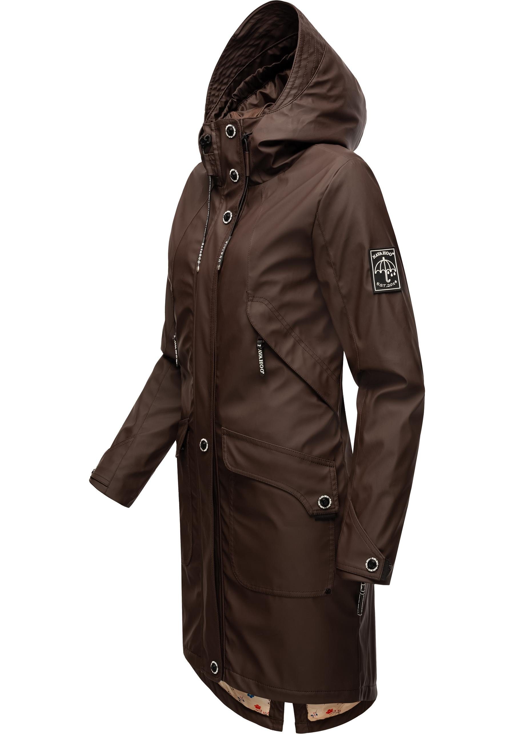 Navahoo Regenmantel Kapuze dunkelbraun mit Outdoorjacke Schötchen moderner