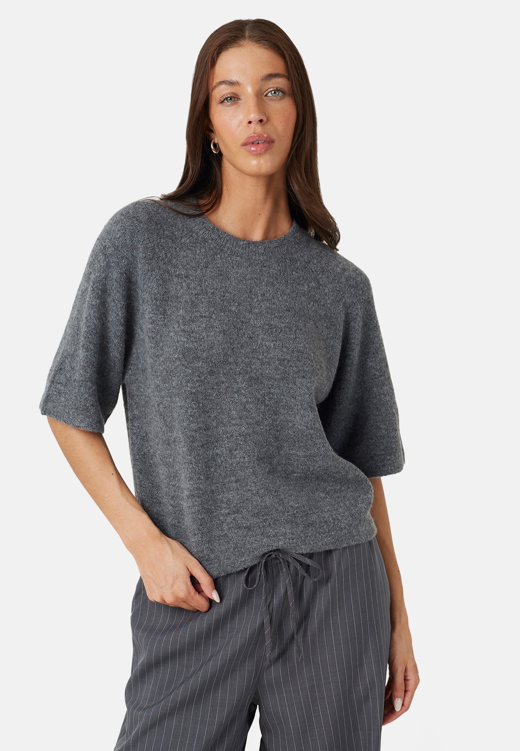 Brave Soul Blusentop Gestricktes Damen-T-Shirt mit Rundhalsausschnitt