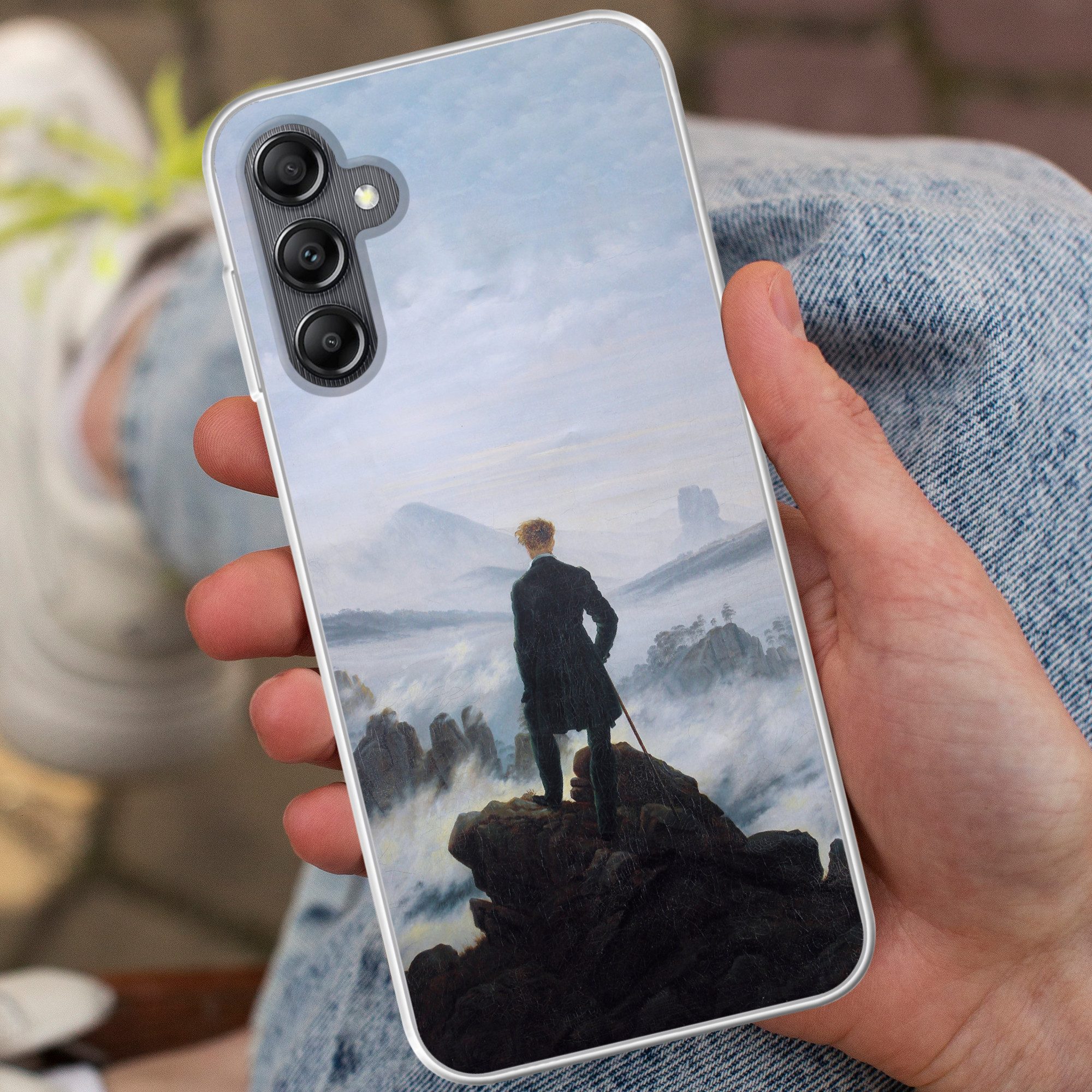 MuchoWow Handyhülle für Samsung Galaxy A14 5G Der Wanderer über dem Nebelmeer - Caspar Dav, Smartphone-Bumper, Print, Handy Schutzhülle Dünn