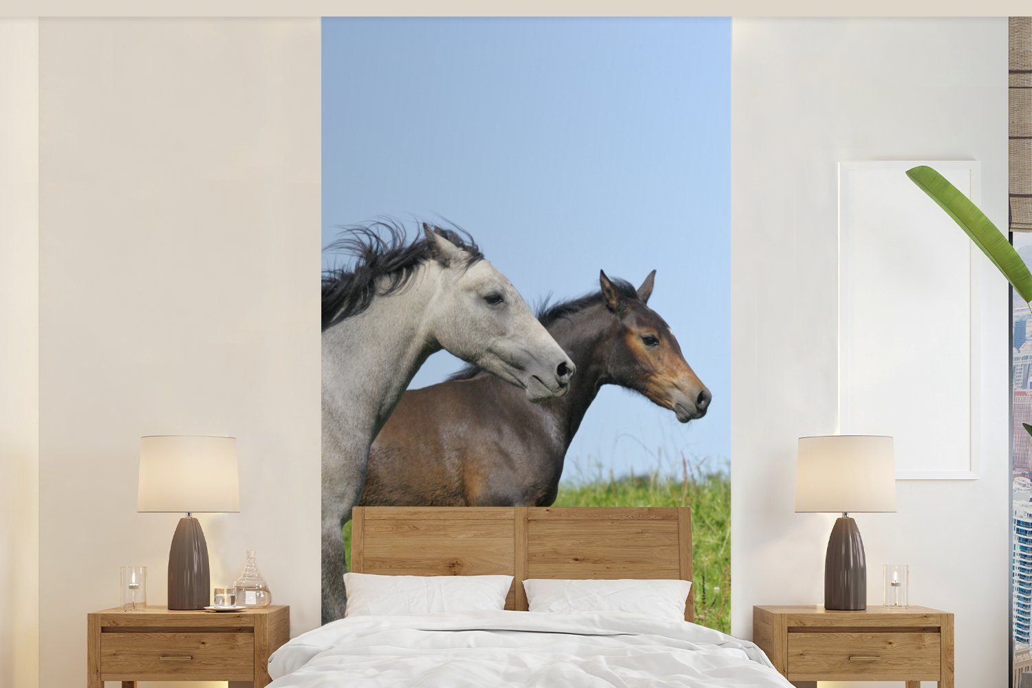 MuchoWow Fototapete Pferde - Tiere - Gras, Matt, bedruckt, (2 St), Vliestapete für Wohnzimmer Schlafzimmer Küche, Fototapete | Fototapeten