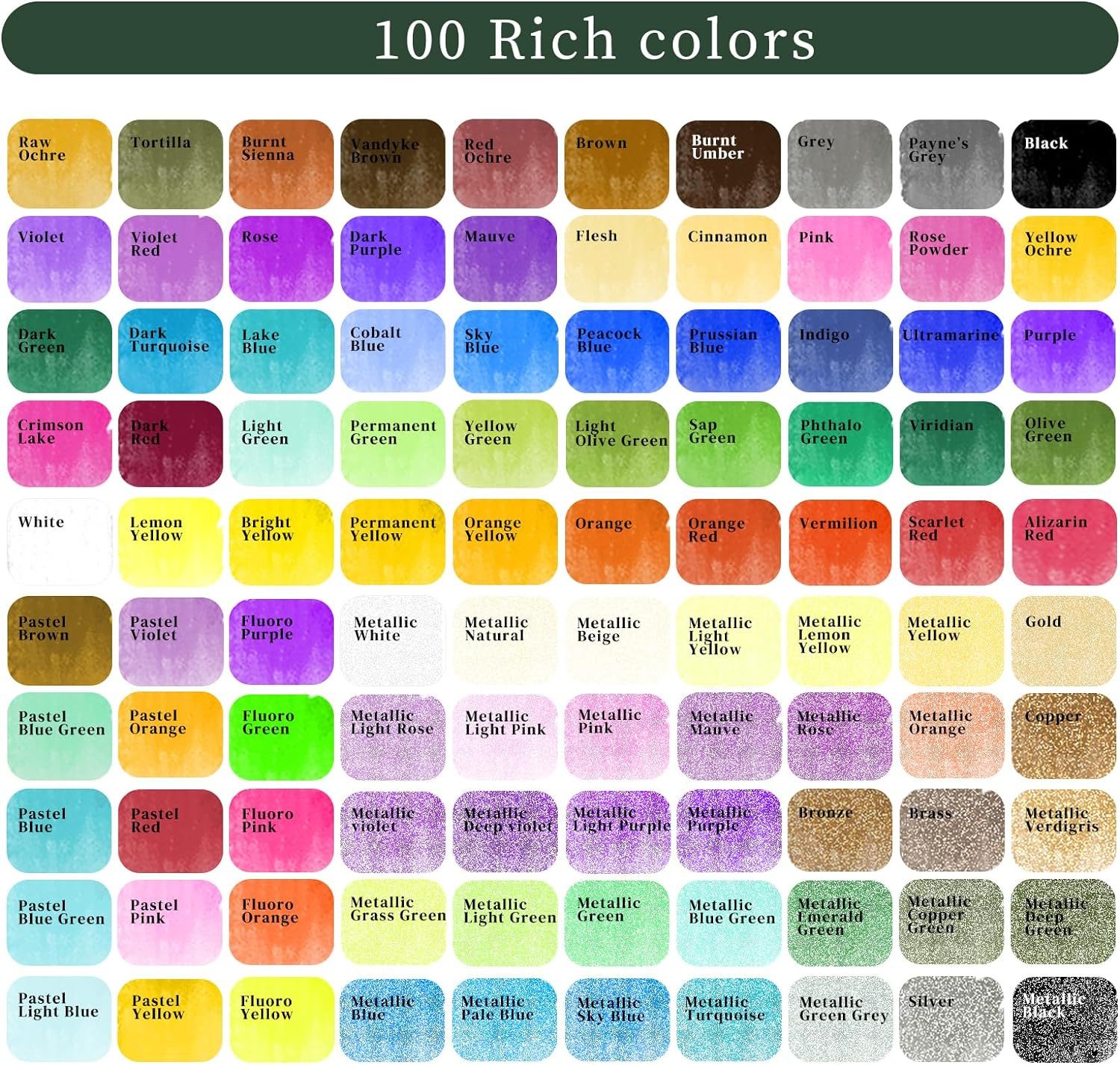 Artecho Aquarellfarbe Set – 24 / 50 / 100 / 128 Wasserfarben mit Aquarellpapieren & Pinseln, - egal ob unterwegs, Zuhause, in der Schule - für Anfänger und Profis