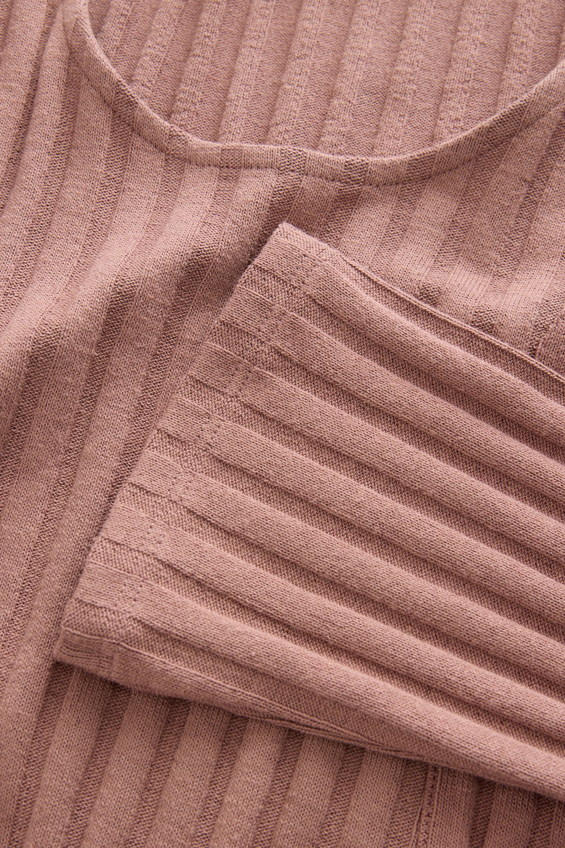Next Minikleid Langärmeliges, geripptes Minikleid, U-Ausschnitt (1-tlg)