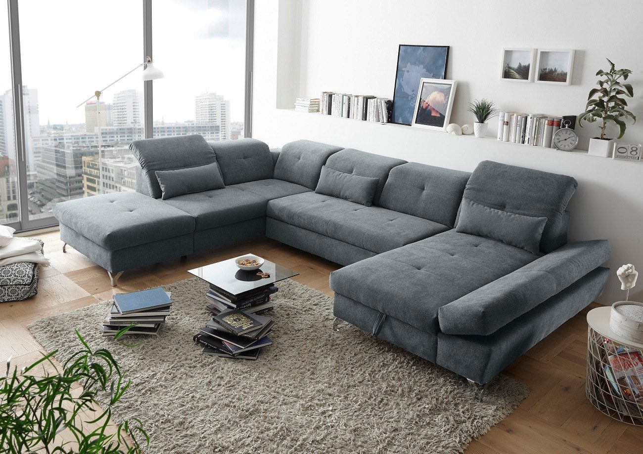 ED EXCITING DESIGN Wohnlandschaft Melfi, mit Schlaffunktion, Bettkasten, Kopflehnenfunktion