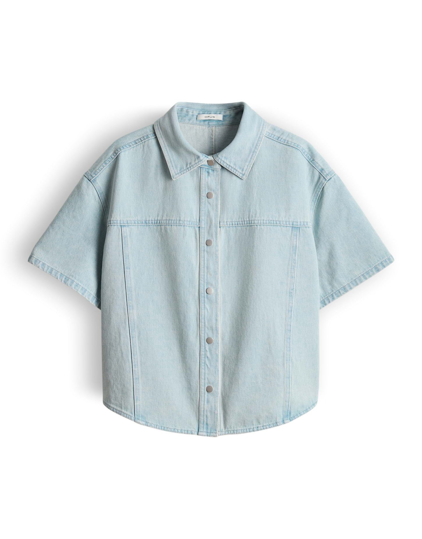 OPUS Kurzarmbluse Ferluna breath aus Denim mit weiter Passform abgesteppte Teilungsnähte, authentische Waschung, fester Griff, Casual