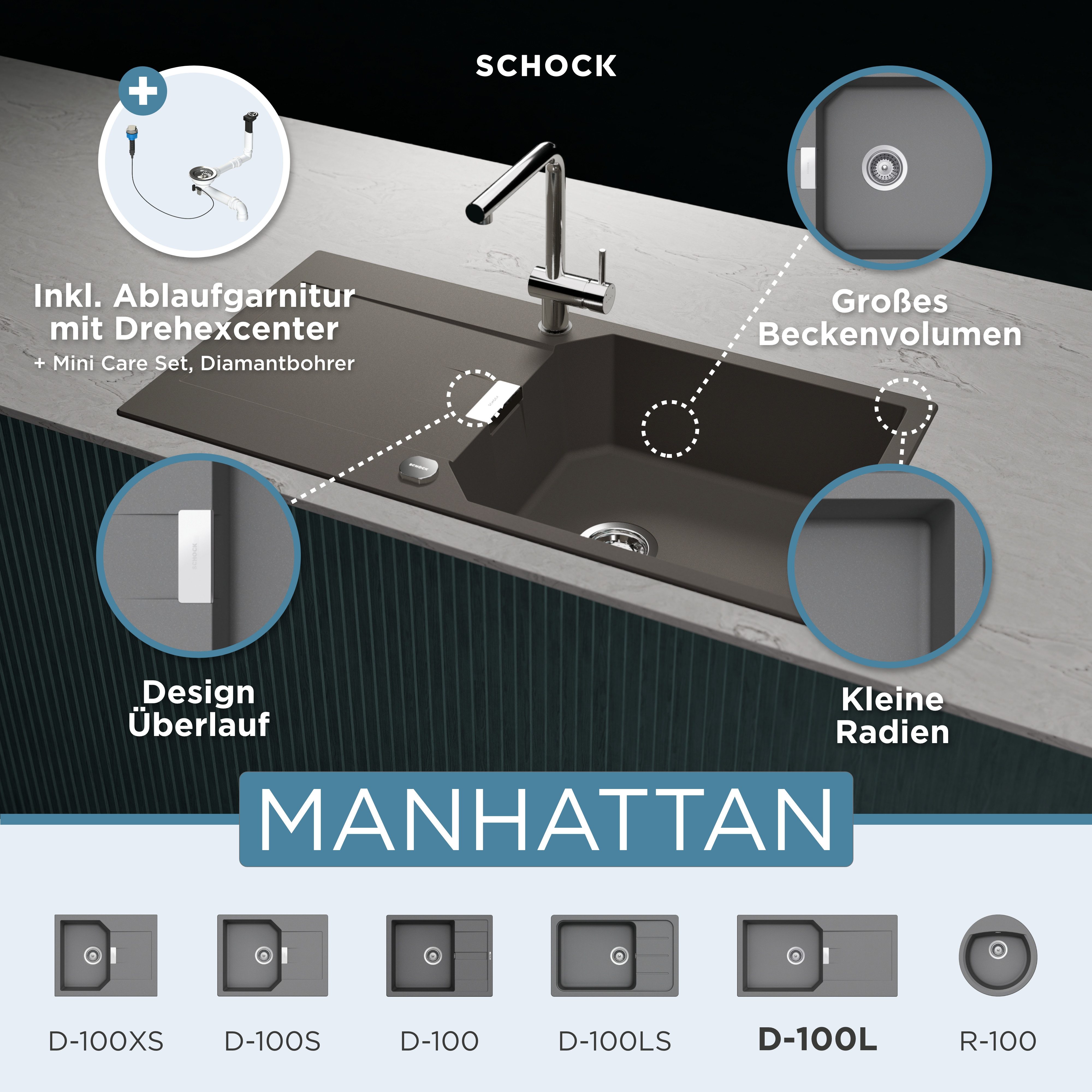 Schock Granitspüle Manhattan D-100L, rechteckig, 100/51 cm