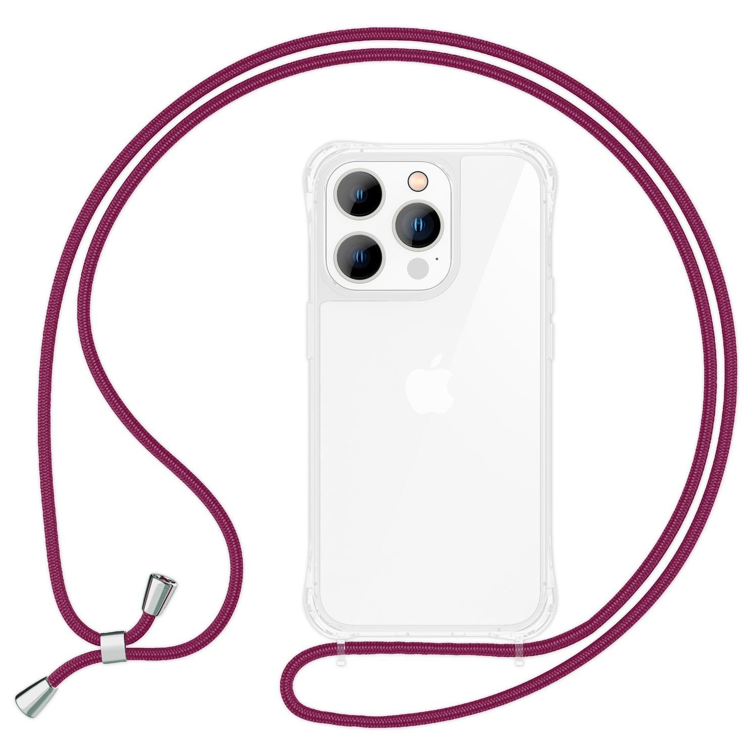 Nalia Backcover Apple iPhone 14 Pro Max 17 cm (6,7 Zoll), Klare Hybrid Hülle mit Kette / Schutzhülle zum Umhängen / Handyband