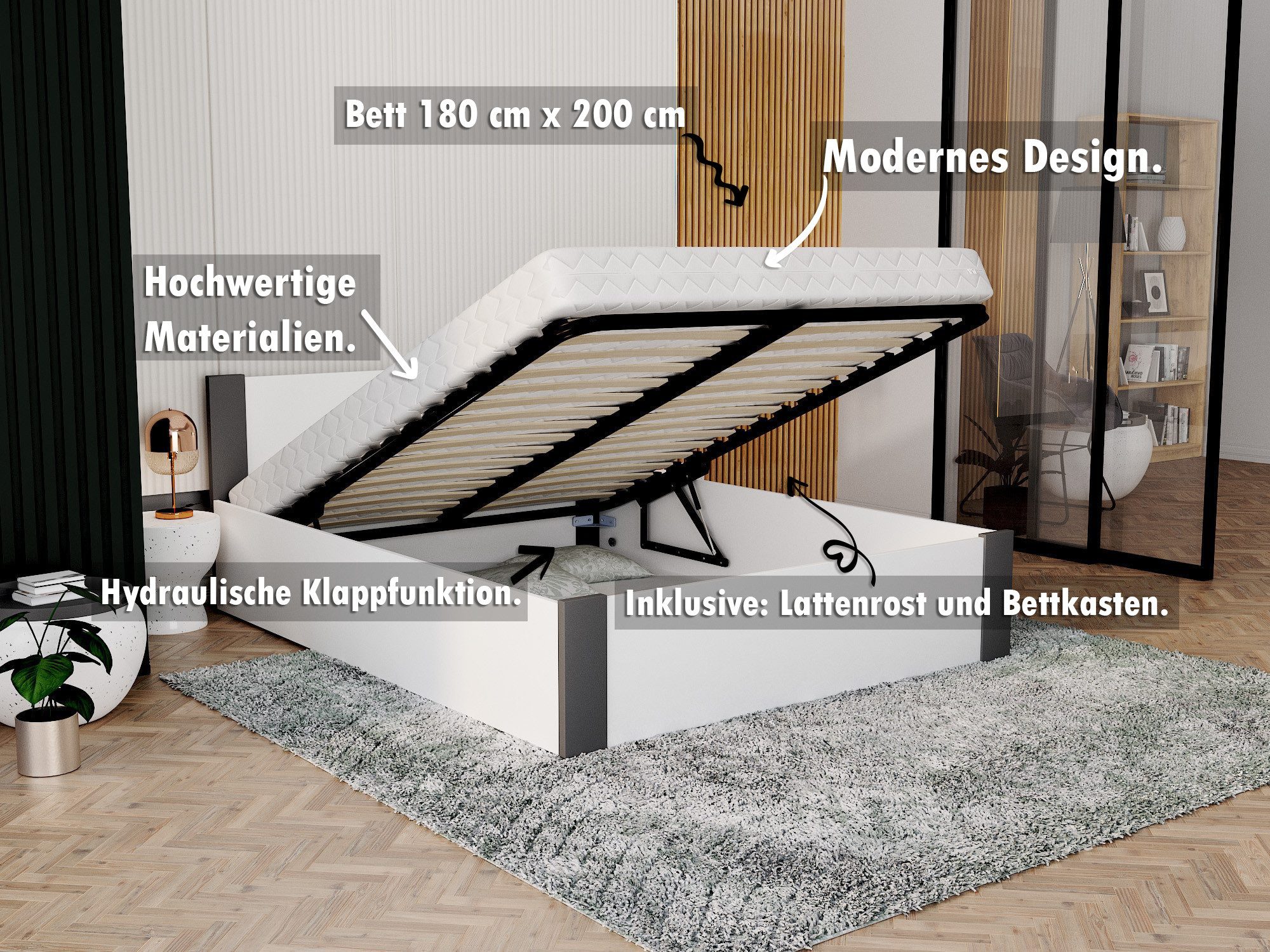 FDM Stauraumbett mit Bettkasten und Lattenrost günstig online kaufen