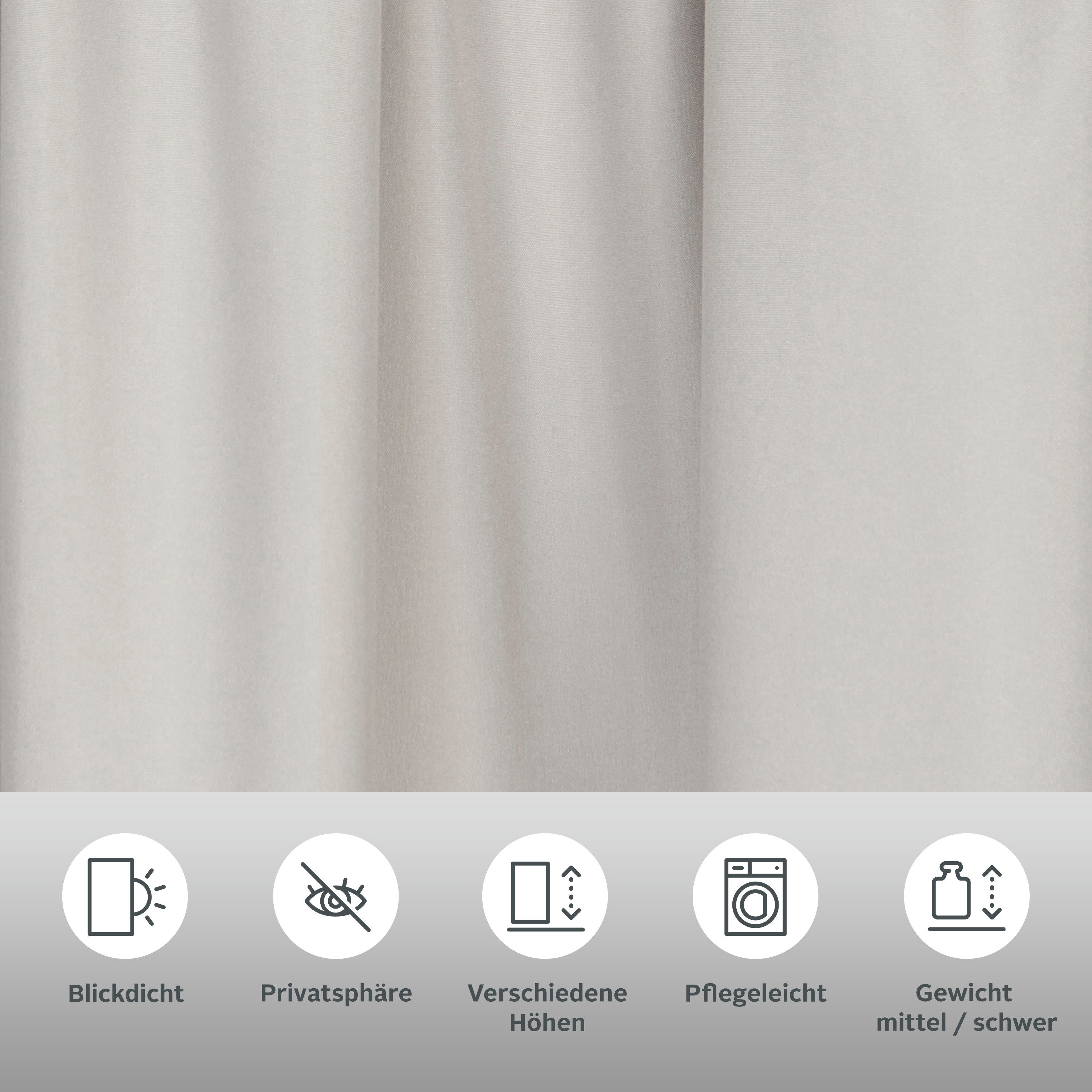 OTTO home Vorhang Parry (2 St), Kräuselband, blickdicht, Polyester, 2-er Set, blickdicht, monochrom, basic, einfarbig, Bestseller