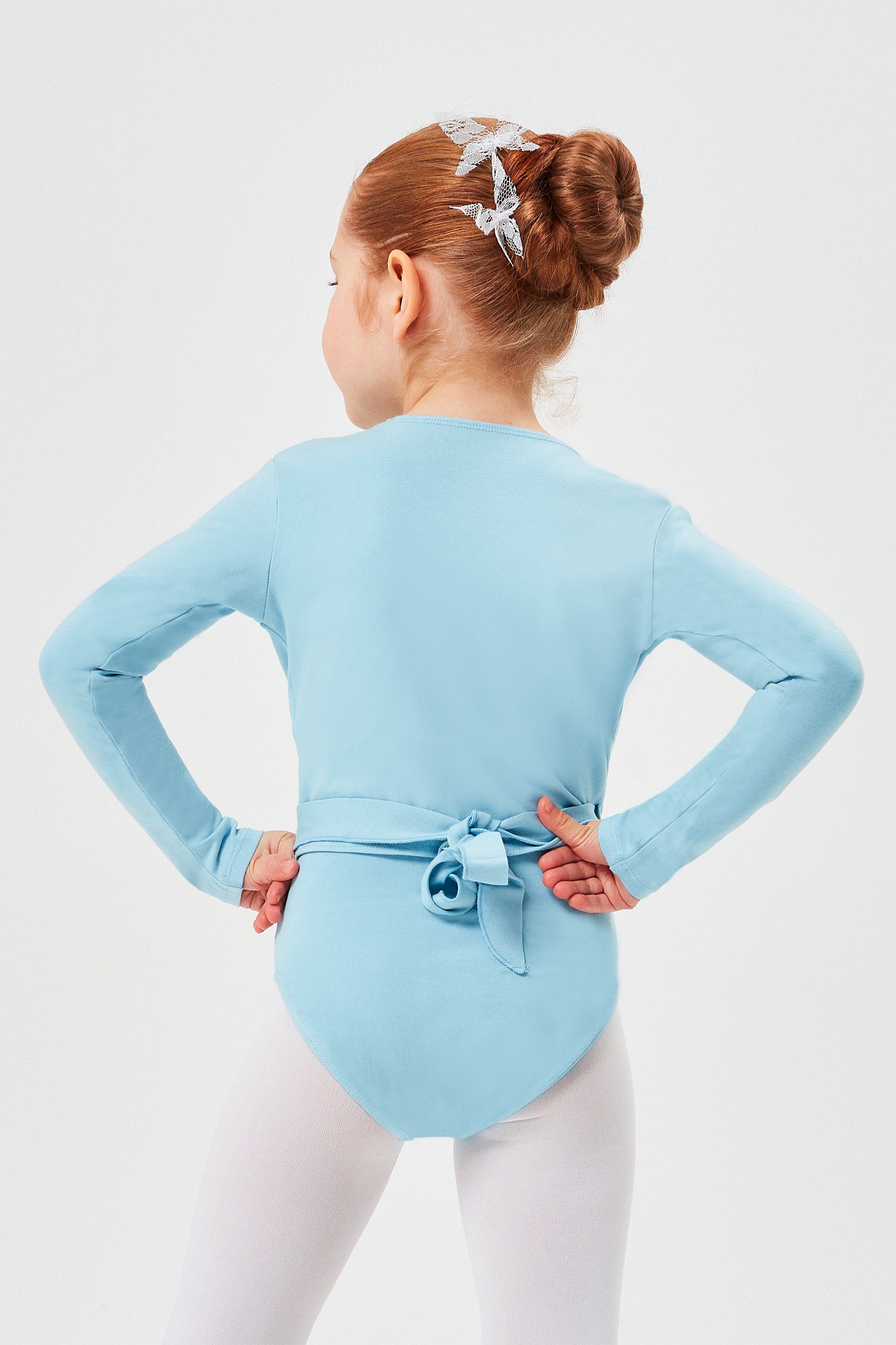 Sweatjacke Ballett Mädchen hellblau aus Mandy Wickelacke tanzmuster weicher Ballettjacke für Baumwolle