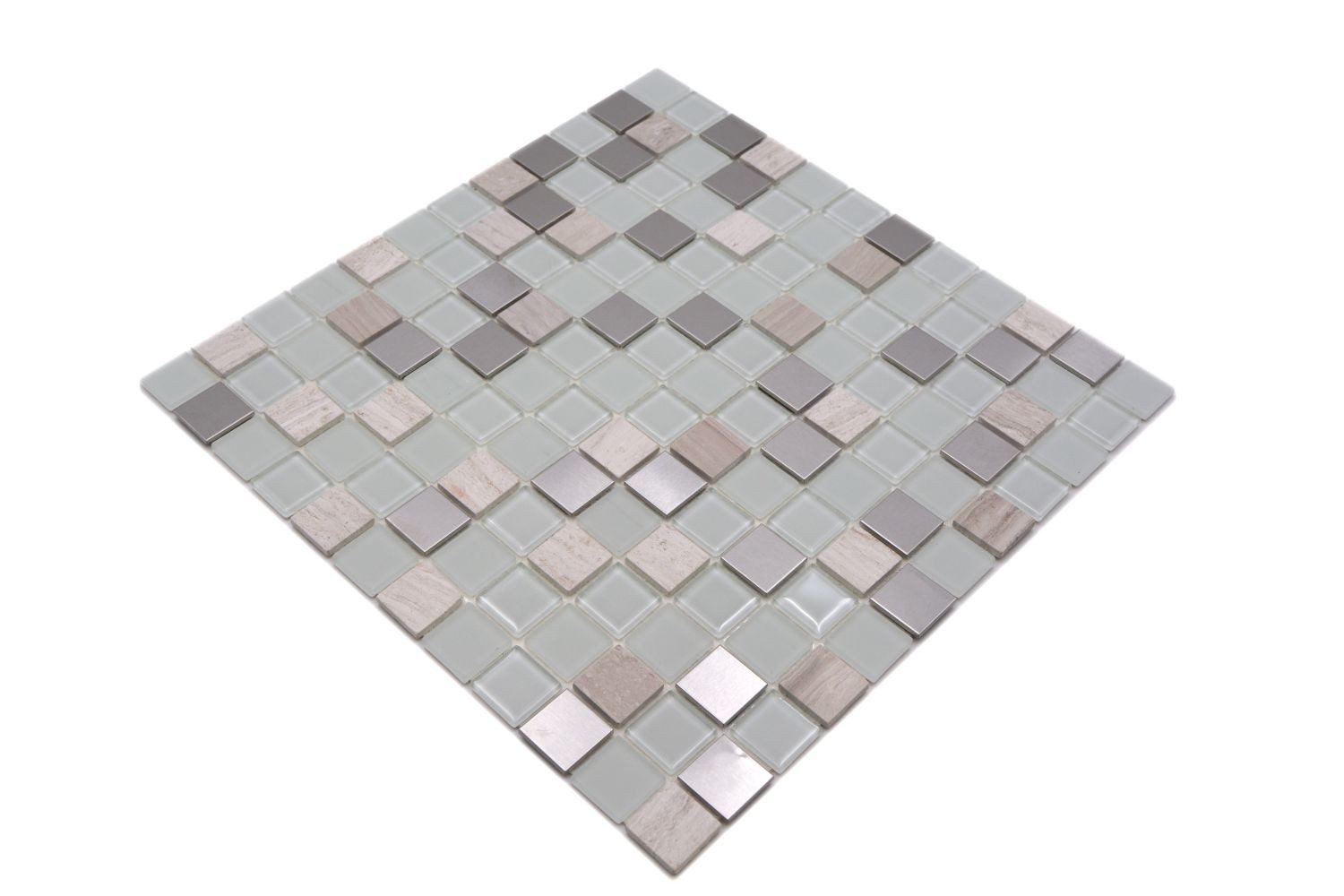 Mosani Küchenrückwand Selbstklebende Mosaikfliesen aus Naturstein, Glas und Edelstahl, 30x30cm, Dekorative Wandverkleidung