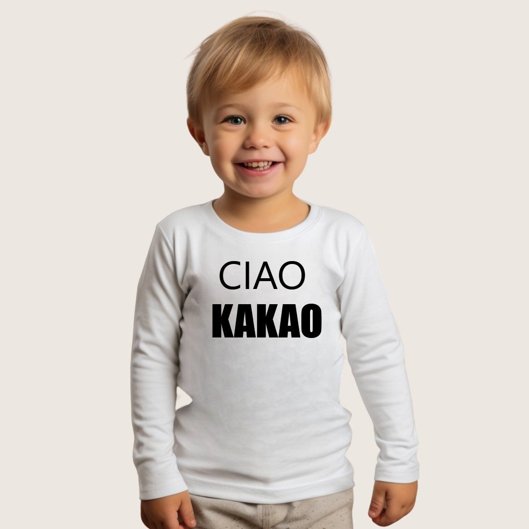 Babyshirt Langarmshirt - Langarmshirt Lounis - Weiß Baumwolle Spruch Shirt mit Kinder Ciao - Kakao