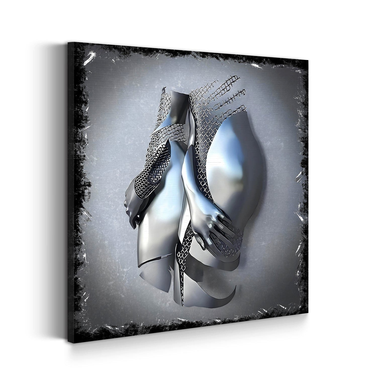 Artedinoi Leinwandbild Metallfigur modern 2 Körper Silber Leinwandbild Wandbild abstrakt