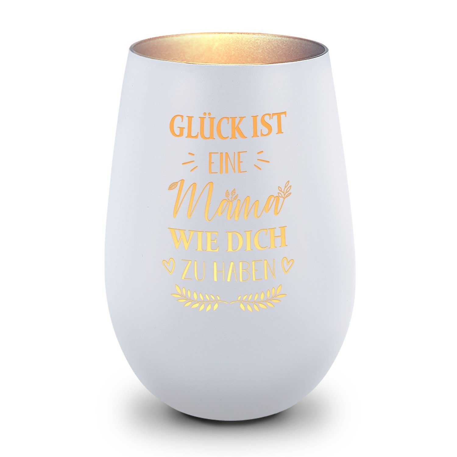 - Deko ist Glück Windlicht zum (Weiß/Silber), für Gravur Frauen Mama Geschenke eine Anlässe Männer haben GRAVURZEILE und Glas Dich - zu aus und weitere wie Geburtstag mit