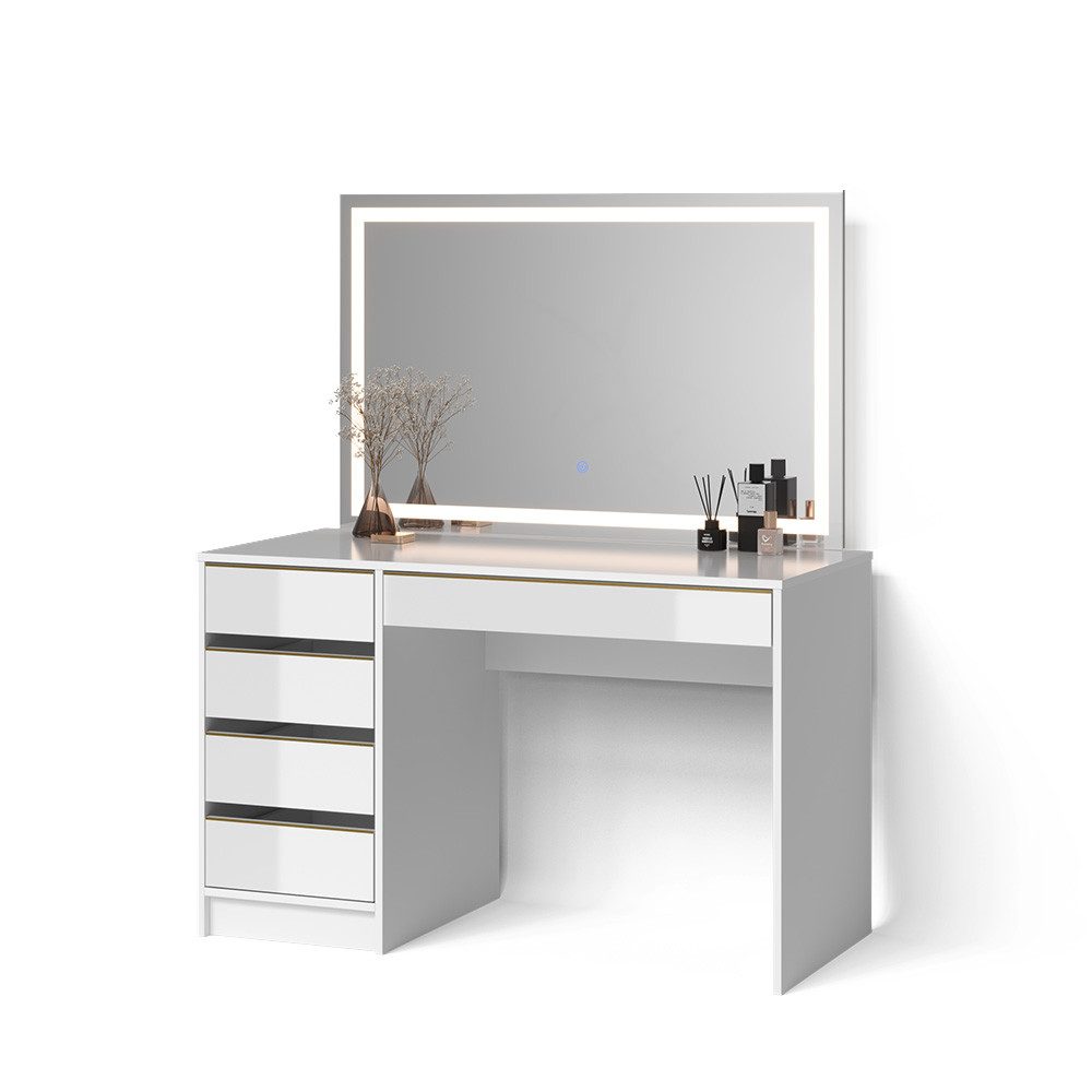 Livinity® Schminktisch Imola, Weiß/Gold/Gold, 120 cm mit LED-Spiegel günstig online kaufen