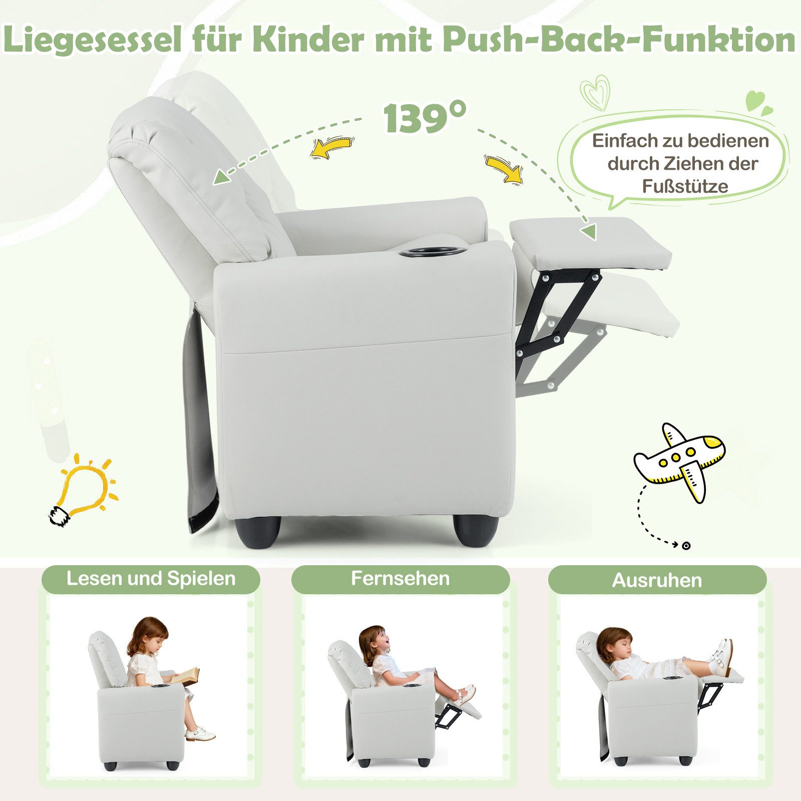 COSTWAY Kindersofa, Kindersessel mit verstellbarer Rückenlehne & Fußstütze