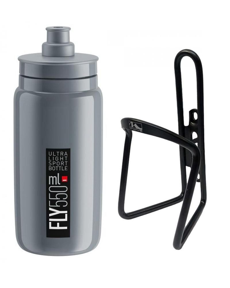 Elite Trinkflasche Elite Trinkflasche grau plus + M-Wave Flaschenhalter schwarz