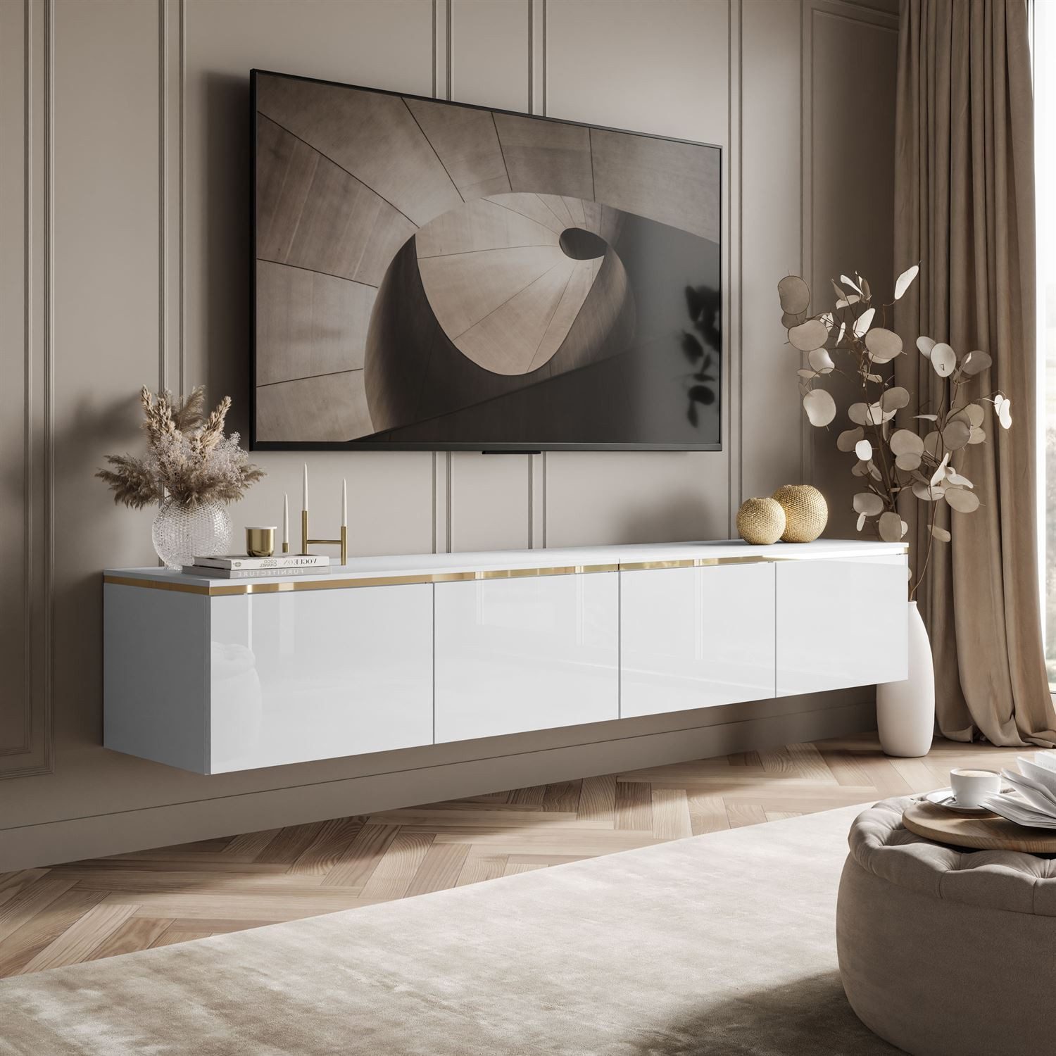Lookway TV-Schrank CELINE GLOSS Hängeschrank mit LED-Beleuchtung 200x40x35 cm – Bild 3 von 5