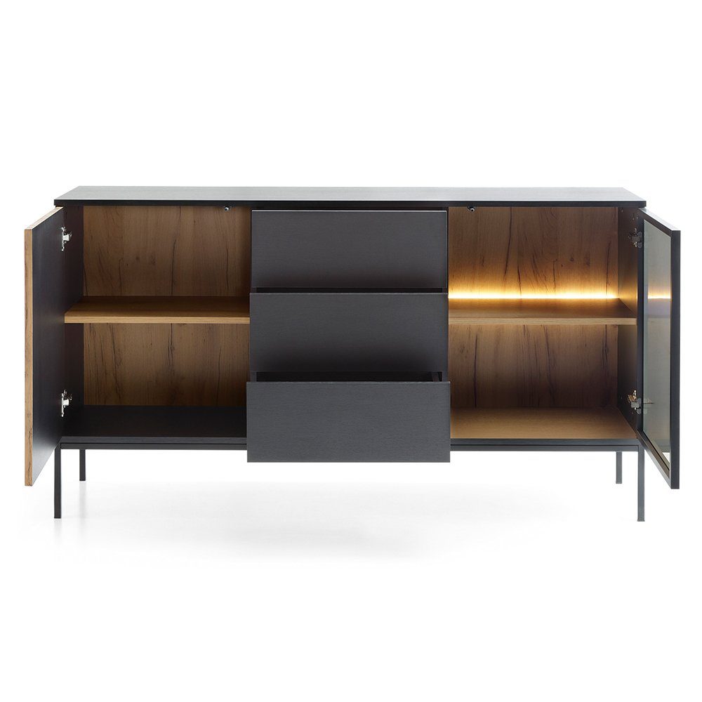Lomadox Sideboard SIBARI-160, Sideboard in schwarz mit Wotan Eiche Nb., gri günstig online kaufen