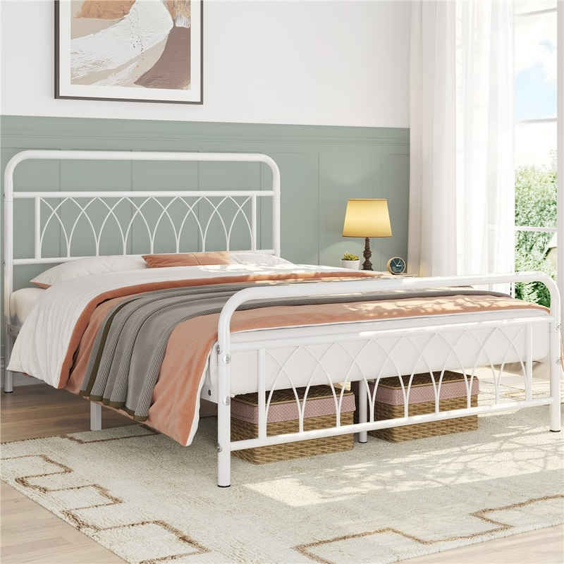 Yaheetech Metallbett, Bettrahmen Vintage mit Lattenrost, Einzelbett/ Doppelbett