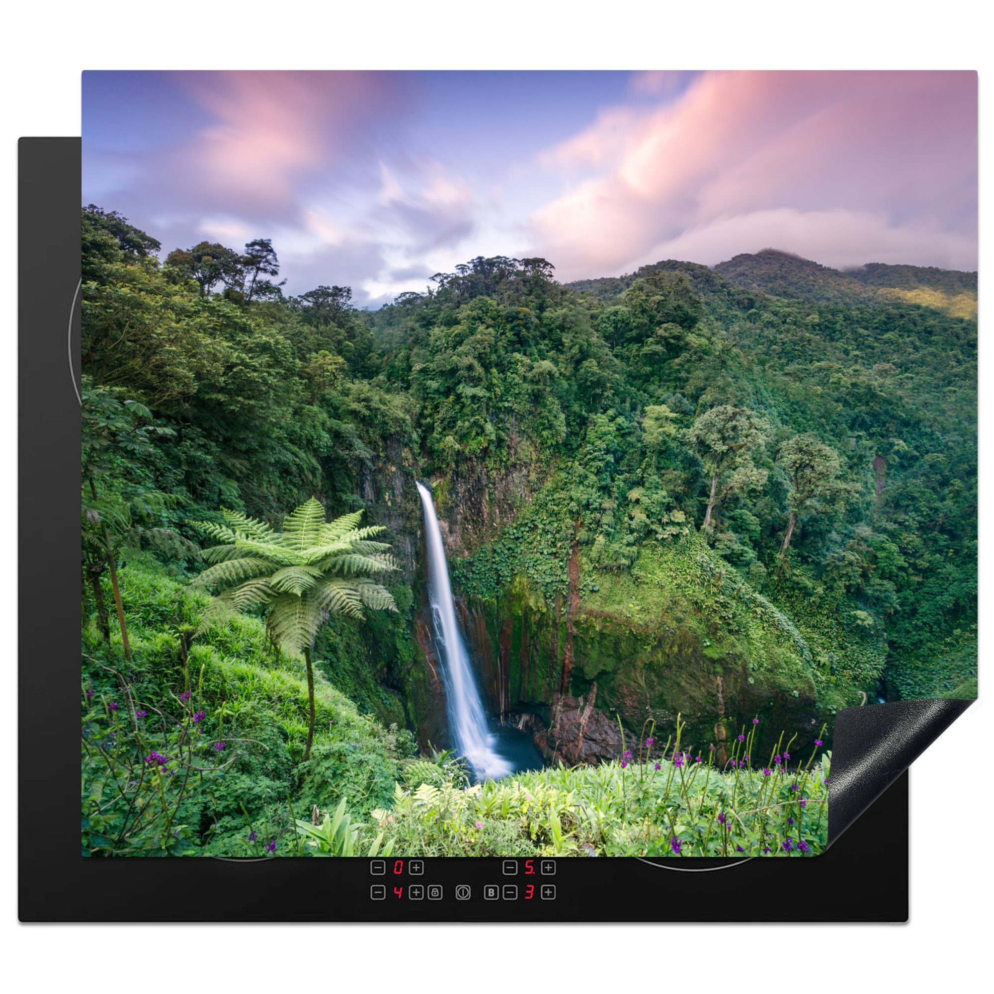 MuchoWow Herdblende-/Abdeckplatte Blick auf einen Wasserfall im fantastischen Regenwald in Costa Rica, Vinyl, (1 tlg), 59x52 cm, Ceranfeldabdeckung für die küche, Induktionsmatte