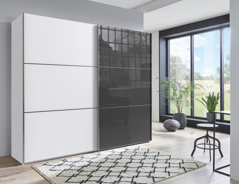 freiraum Schwebetürenschrank Escape (BxH: 250x236 cm) in GLAS GREY mit 2  Türen und 6 Einlegeböden, Gefertigt aus Spanplatte E05 in Farbe GLAS GREY