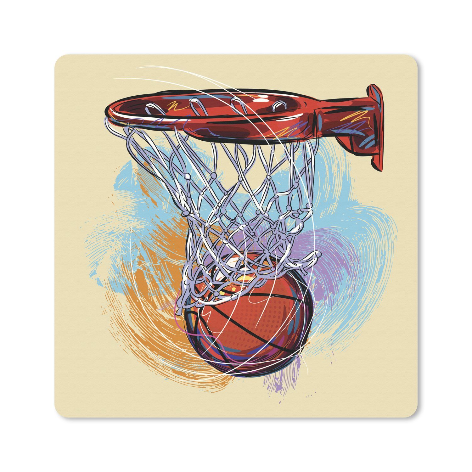 MuchoWow Gaming Mauspad Eine Illustration eines Basketballs, der mit voller Geschwindigkeit (1-St), Gaming, Rutschfester Unterseite, Mausunterlage, 80x80 cm, XXL, Großes