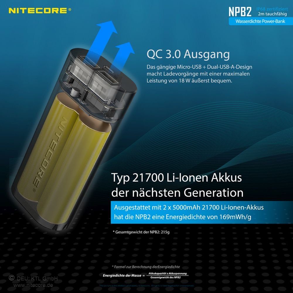 Nitecore LED Taschenlampe Powerbank NPB2 10.000mAh