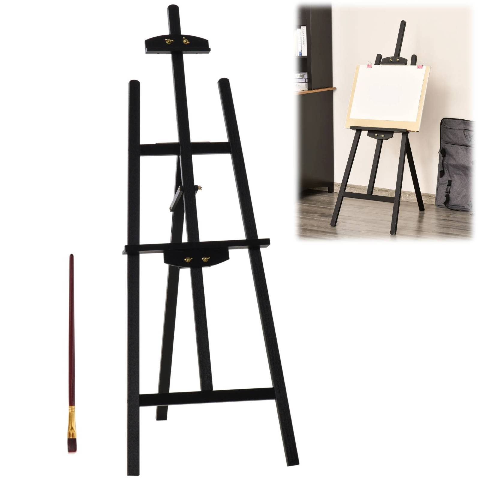 BlingBin Staffelei Einstellbar Standstaffelei, Holzstaffelei, Klappbare Atelierstaffelei, Verstellbarer Kunstständer mit Halterung für Kunstmalerei, Kiefernholz