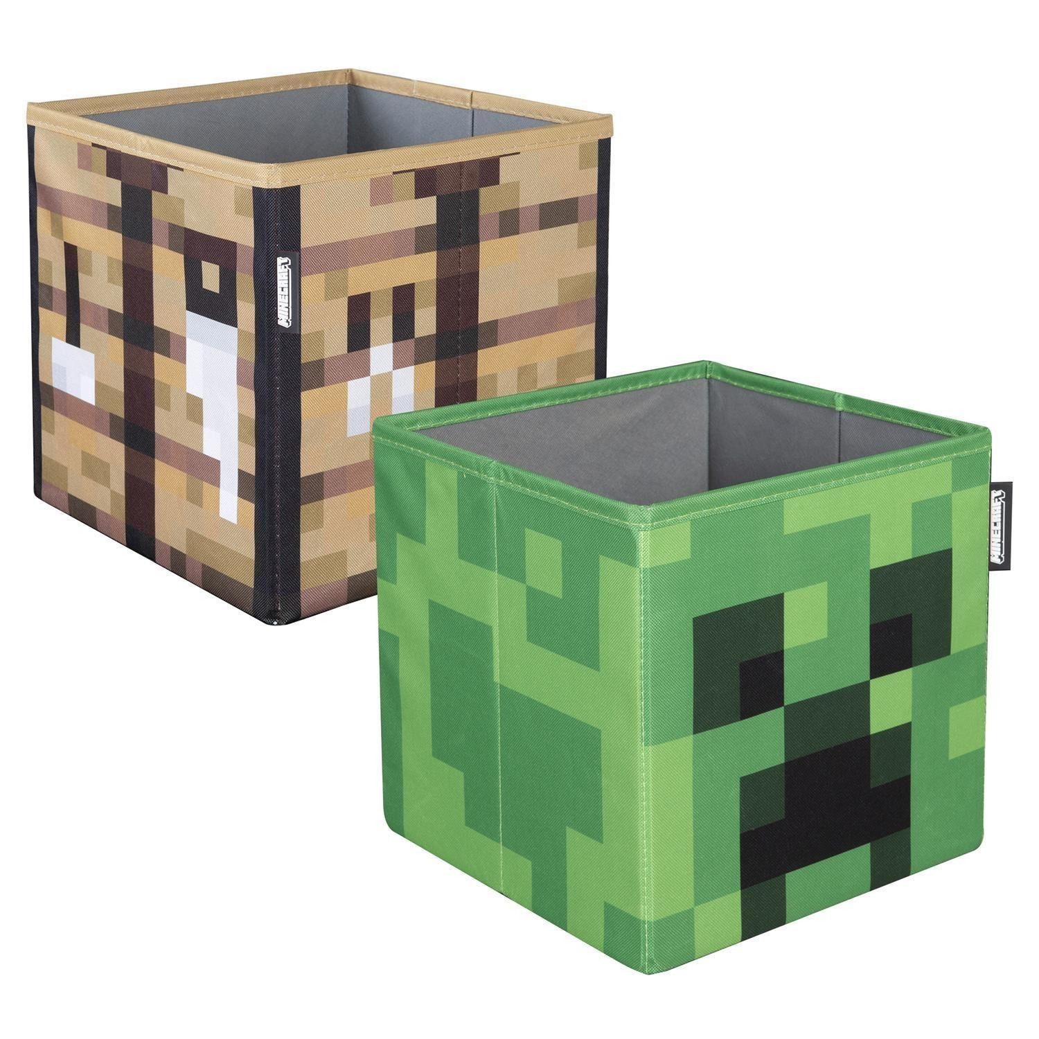 Aufbewahrungsbox 2er Set MINECRAFT, Braun, Grün, Stoff, Klappbar, B 27 x H 27 x T 27 cm